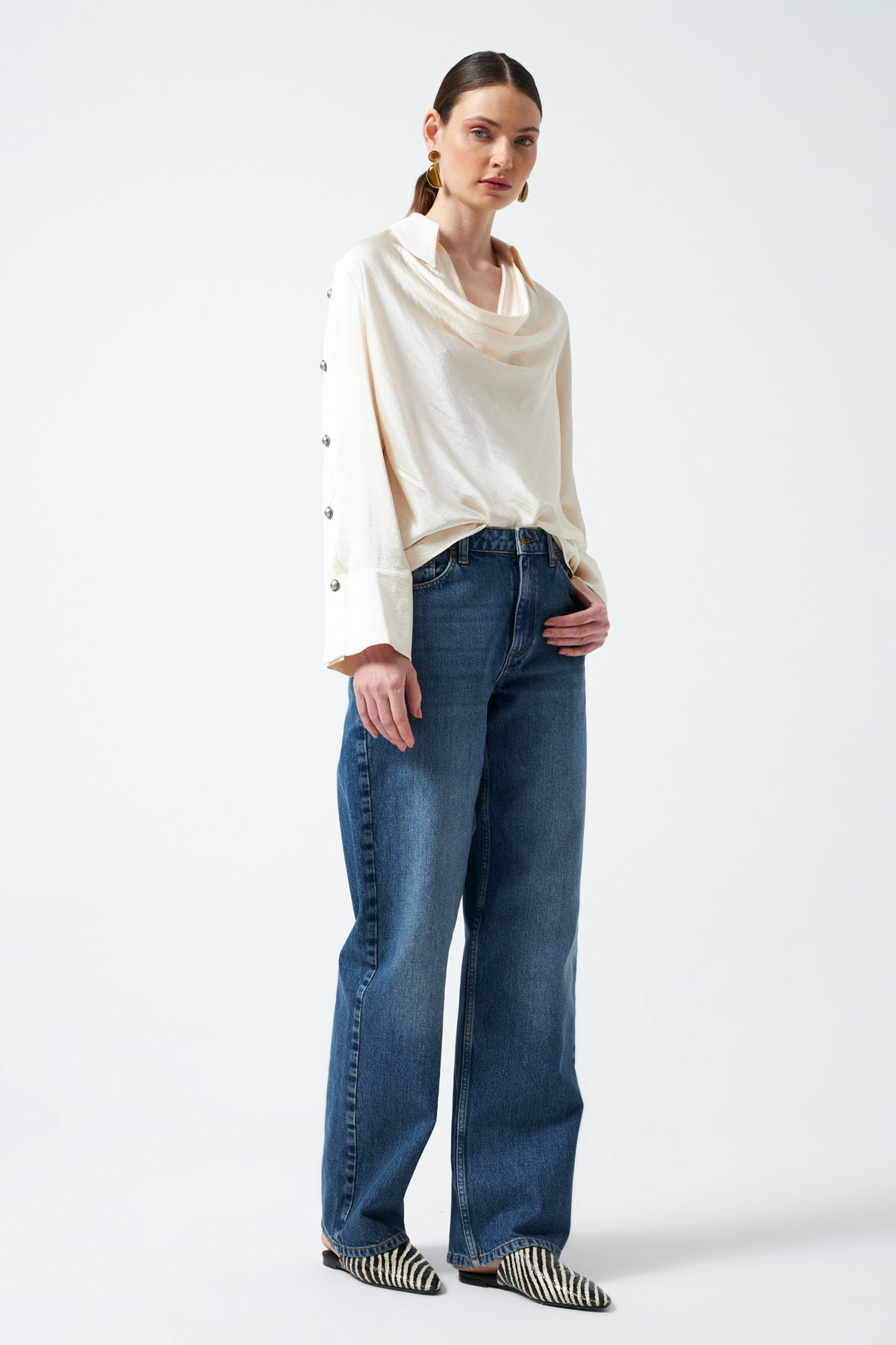 Yüksek Bel Denim Pantolon - Lacivert