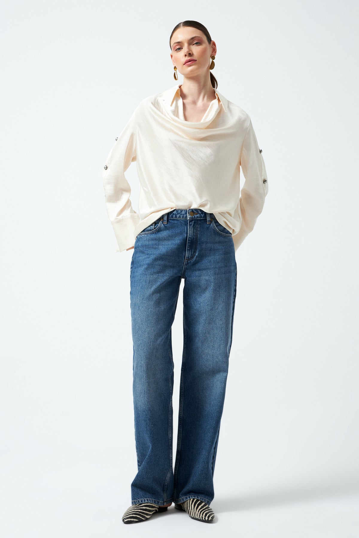 Yüksek Bel Denim Pantolon - Lacivert