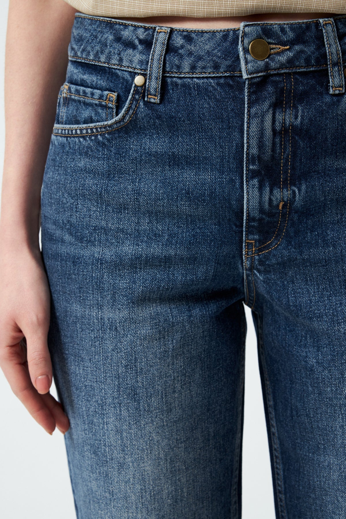 Yüksek Bel Kısa Paça Denim Pantolon - Mavi