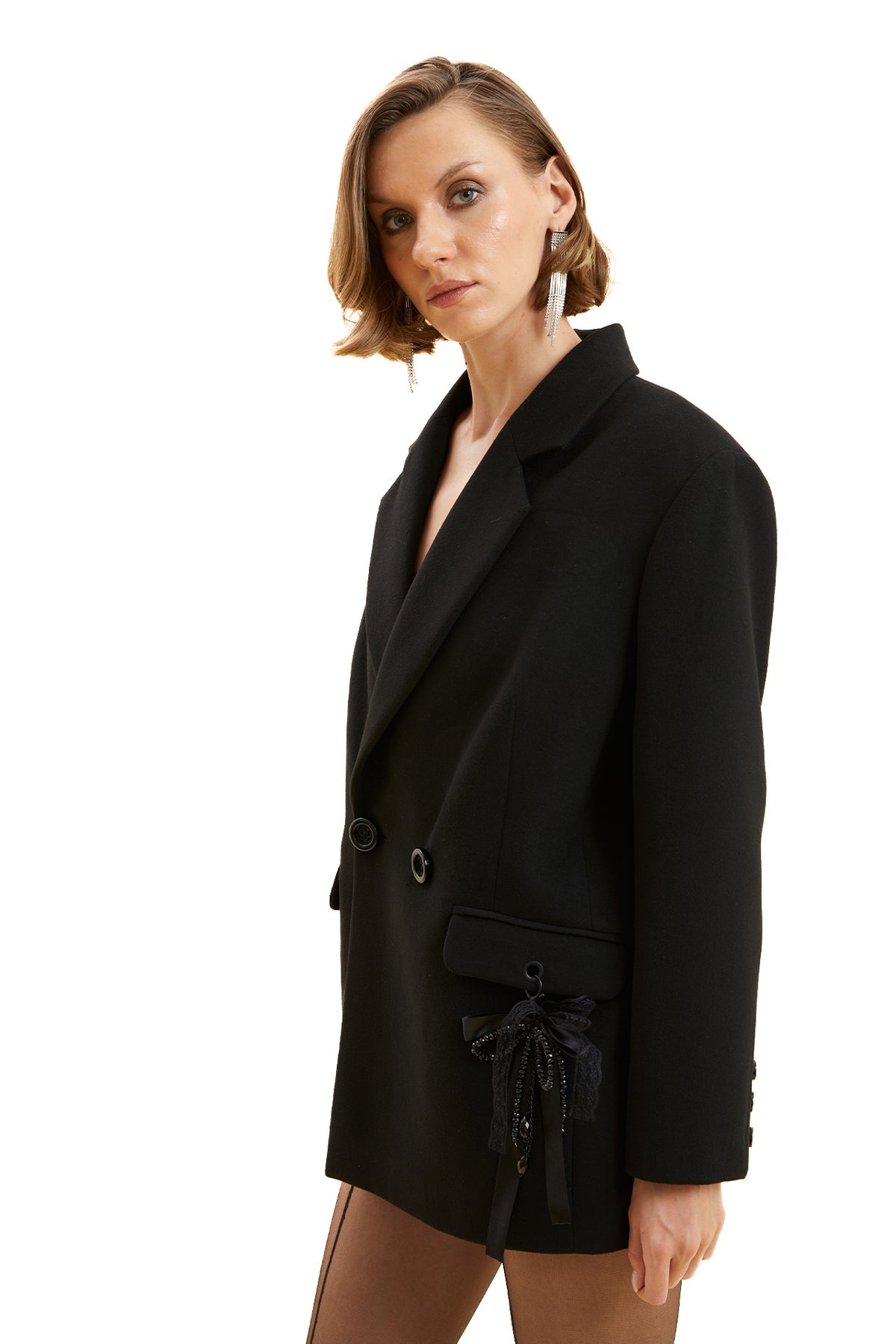 Aksesuarlı Kruvaze Ceket