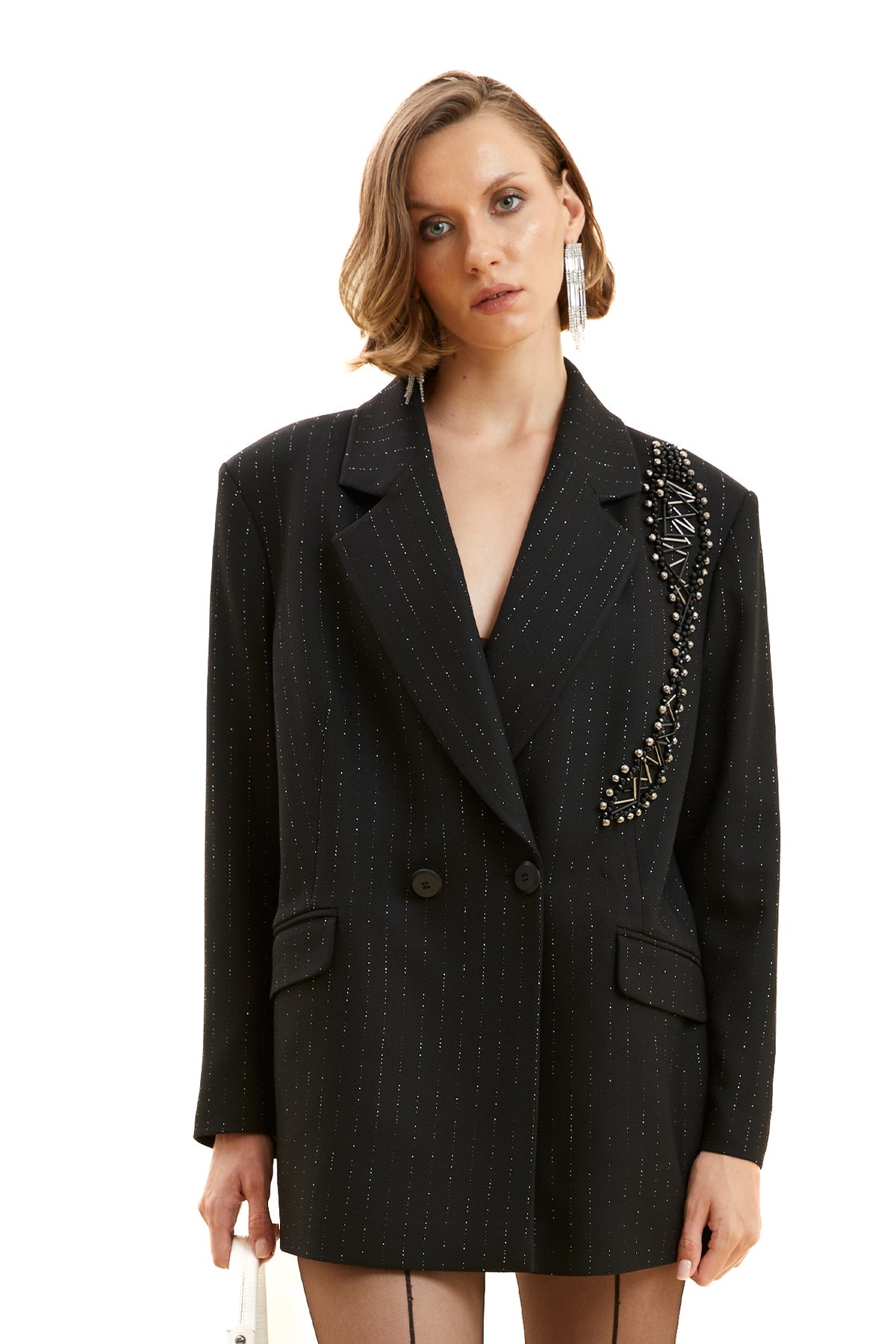 İşleme Detaylı Kruvaze Ceket