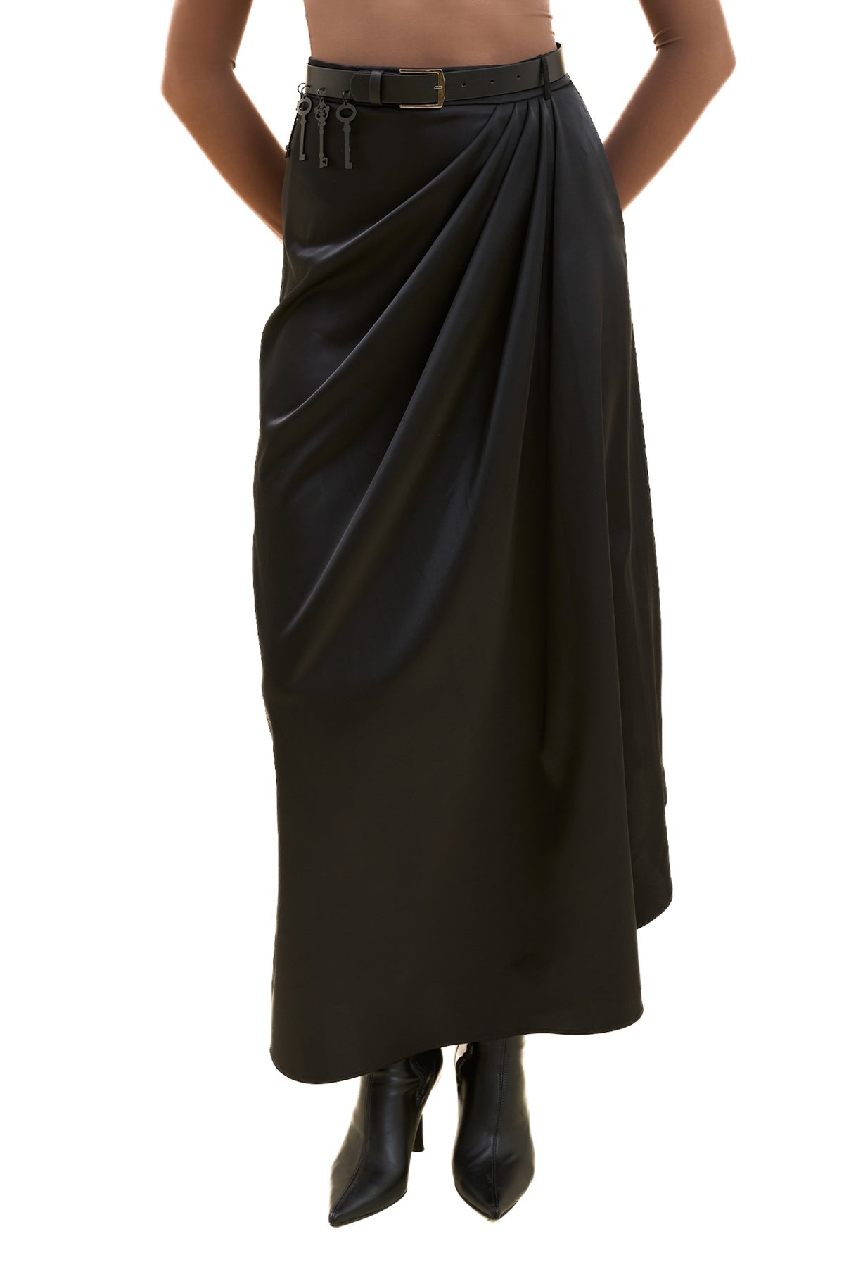Kemerli Asimetrik Uzun Etek