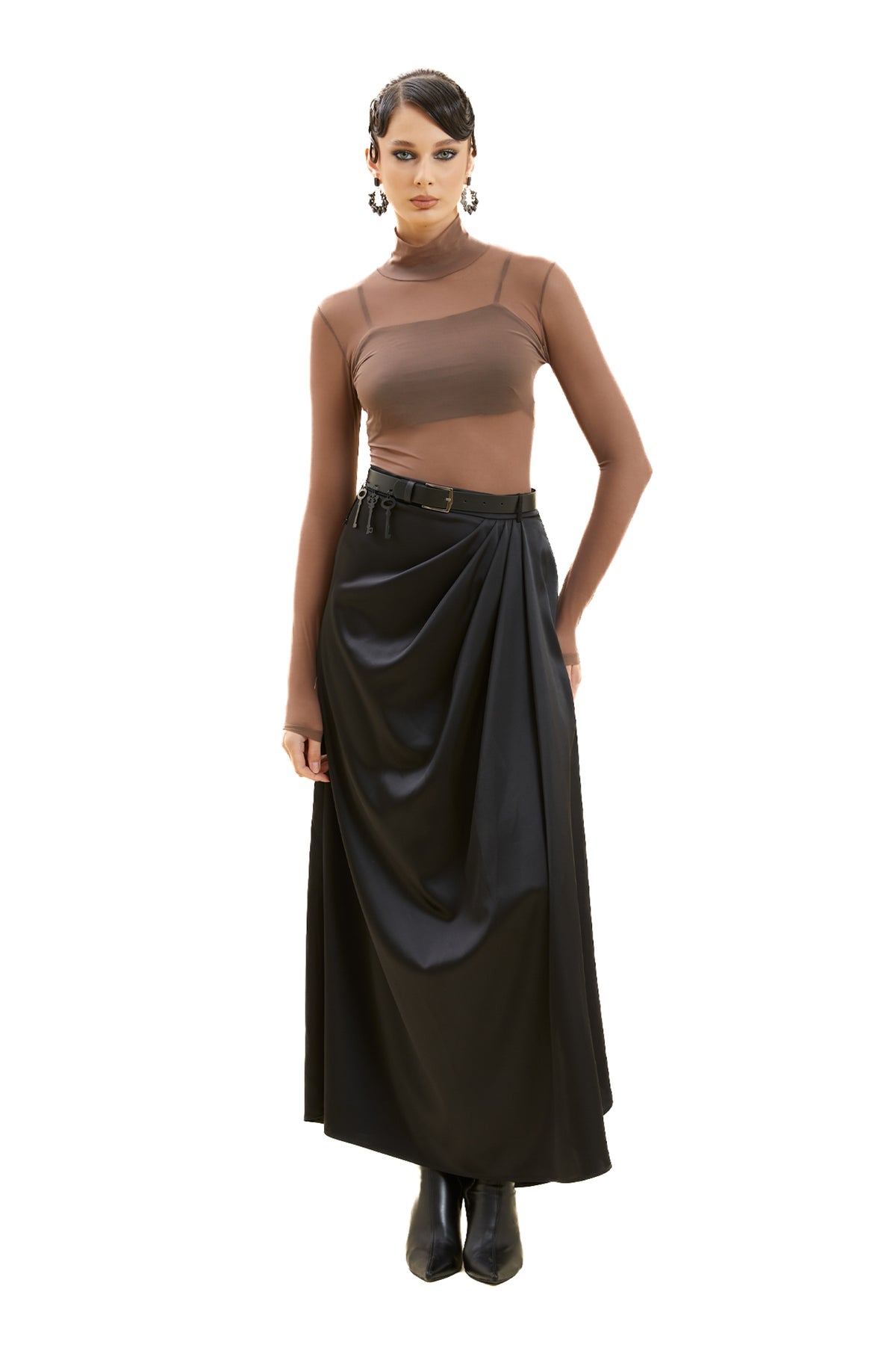 Kemerli Asimetrik Uzun Etek