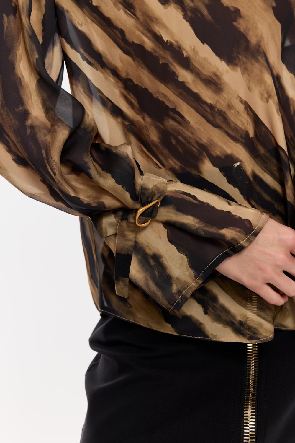 Desenli Saten Drapeli Bluz