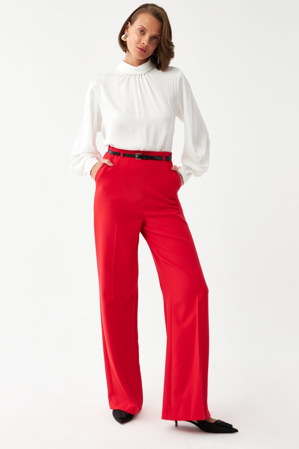 Dikiş Detaylı Kemerli Pantolon