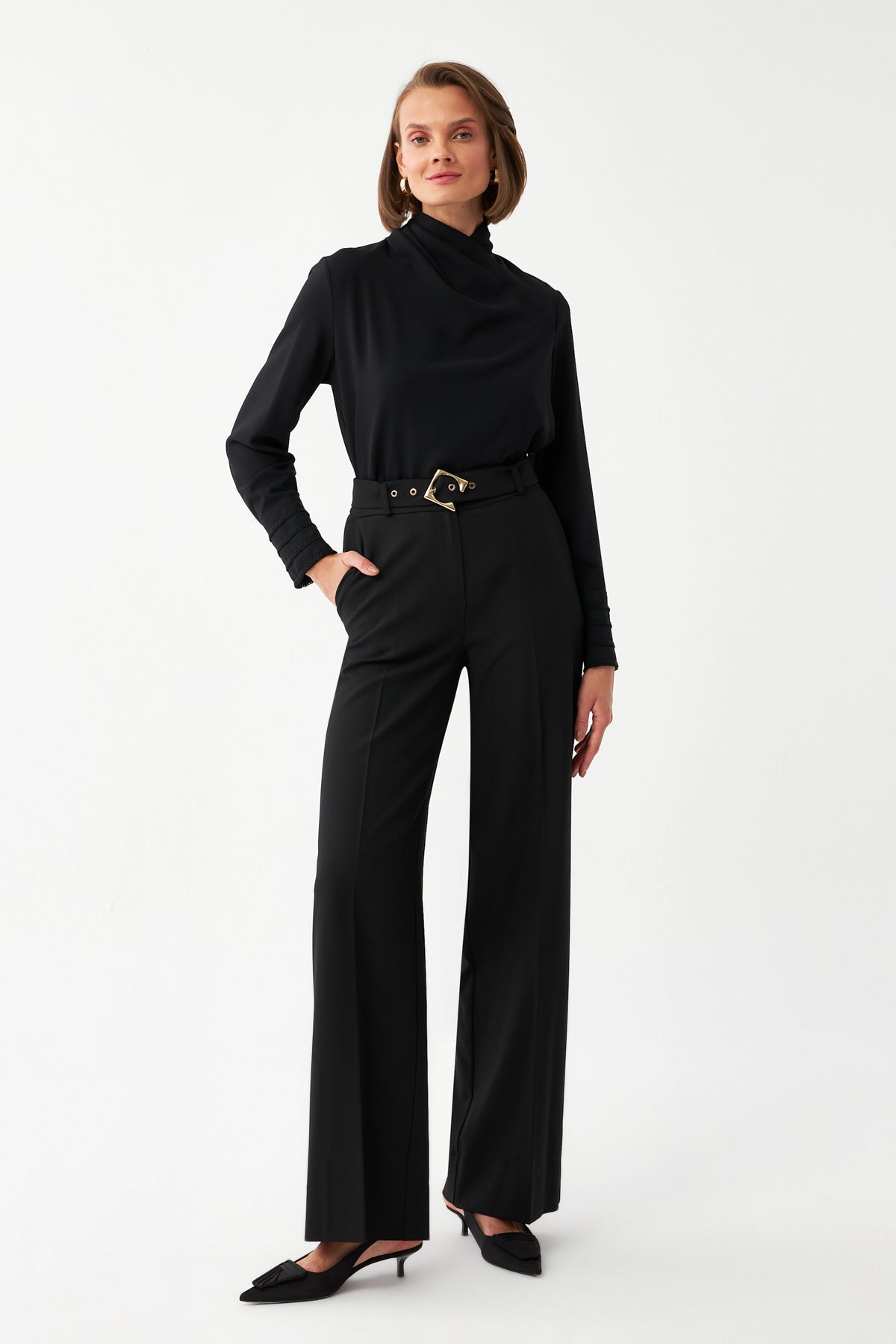 Uzun Kuşaklı Pantolon SİYAH