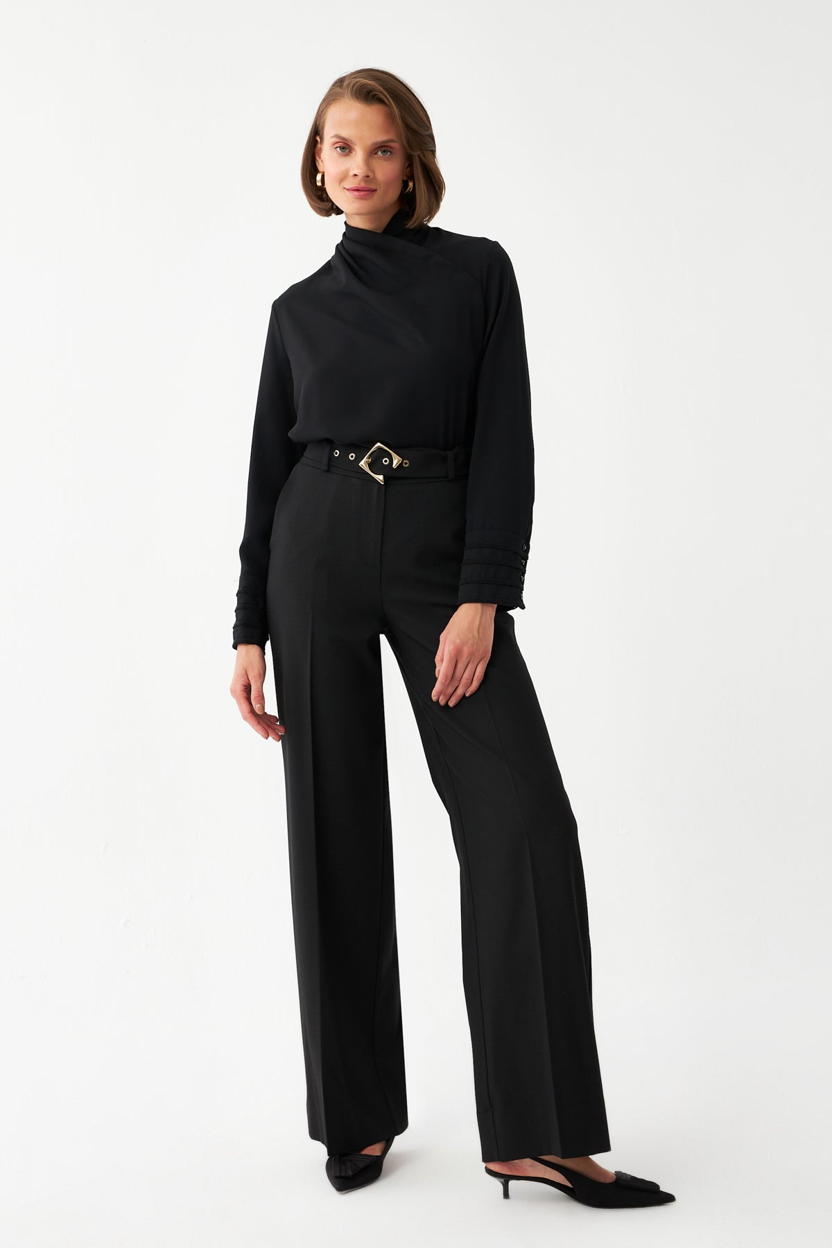 Uzun Kuşaklı Pantolon SİYAH