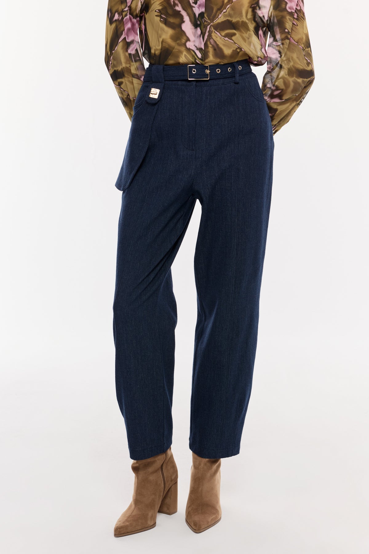 Kemer Detaylı Denim Pantolon