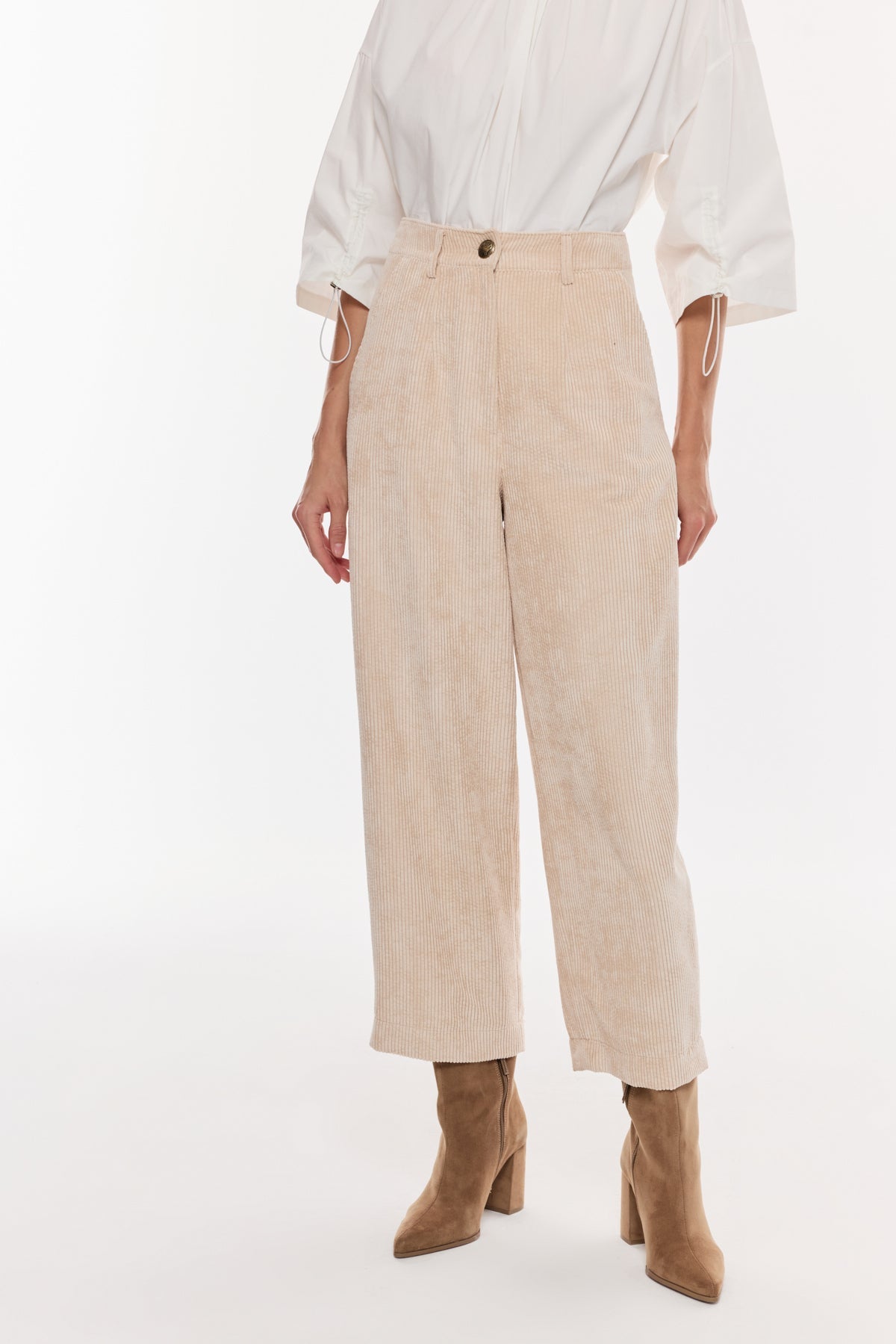 Kadife Dokulu Geniş Paça Pantolon