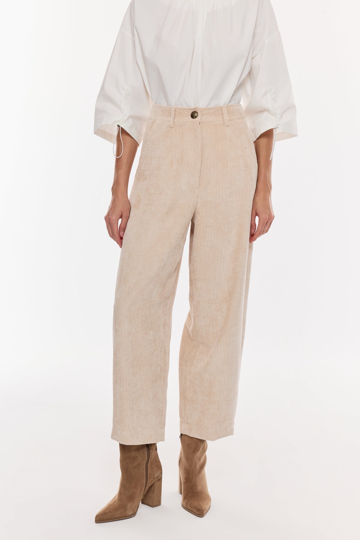 Kadife Dokulu Geniş Paça Pantolon