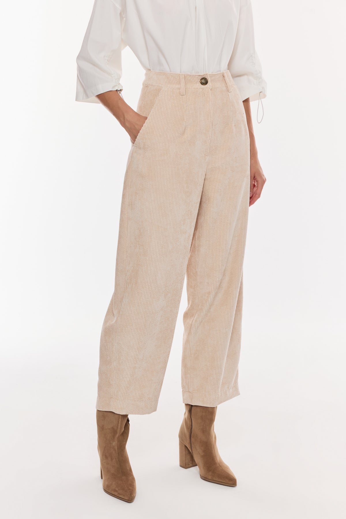 Kadife Dokulu Geniş Paça Pantolon