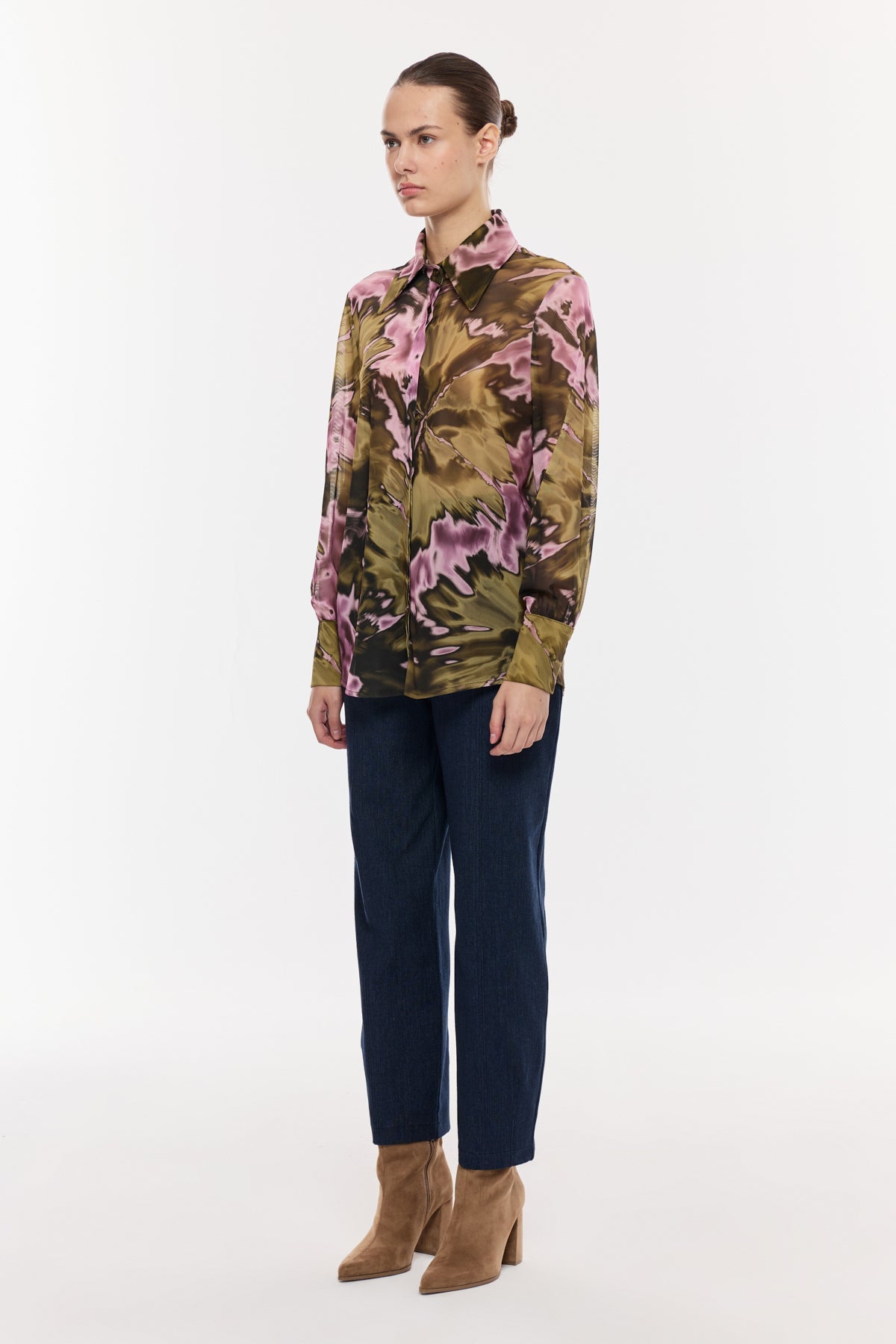 Saten Dokulu Gömlek Bluz