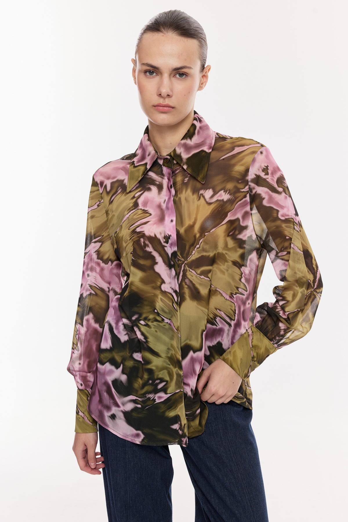 Saten Dokulu Gömlek Bluz