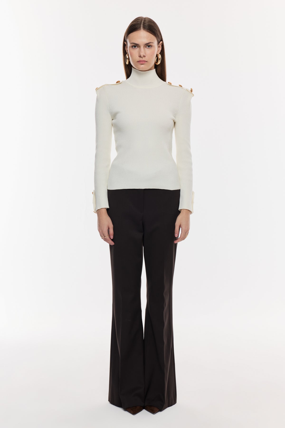 Omuz-Kol Düğme Detaylı Triko Bluz