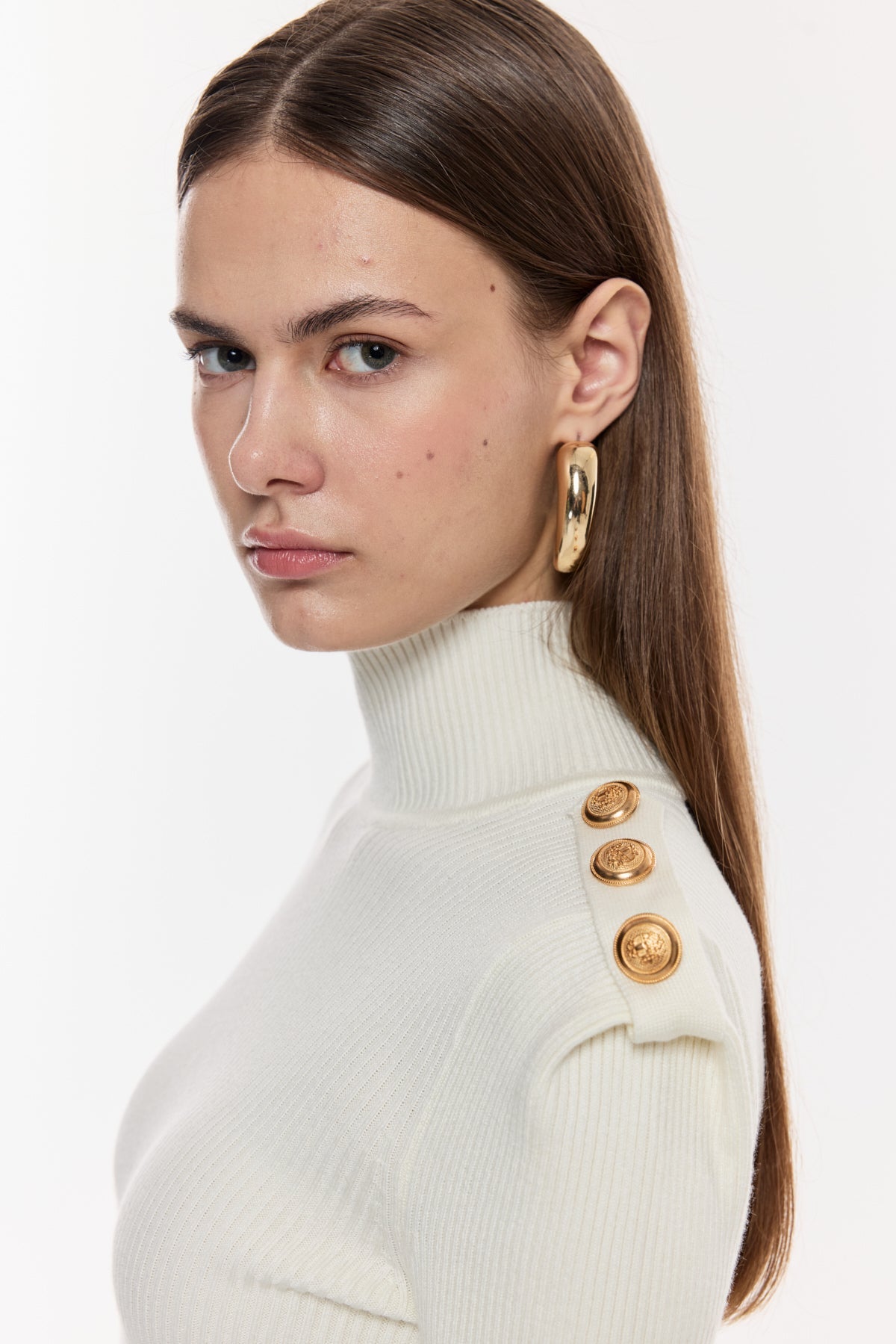 Omuz-Kol Düğme Detaylı Triko Bluz