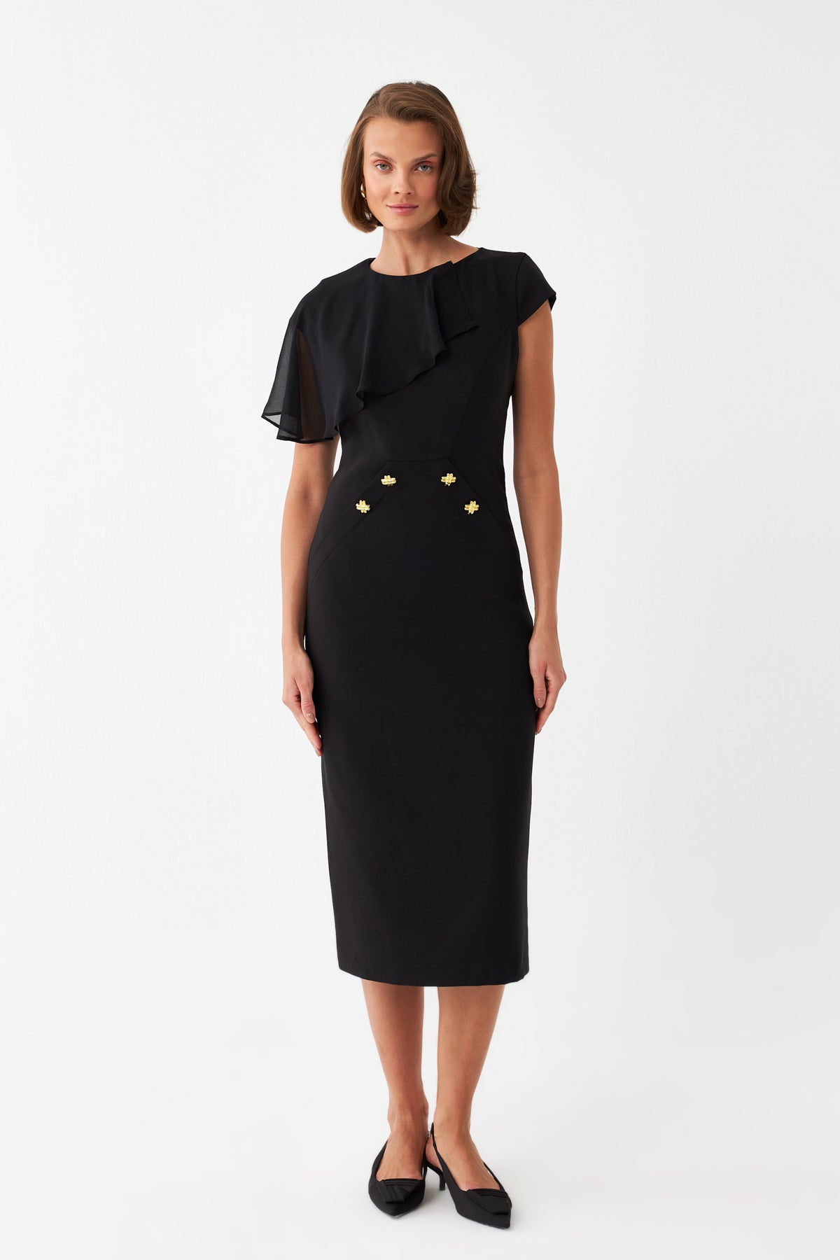 Aksesuar Mixli Midi Elbise SİYAH