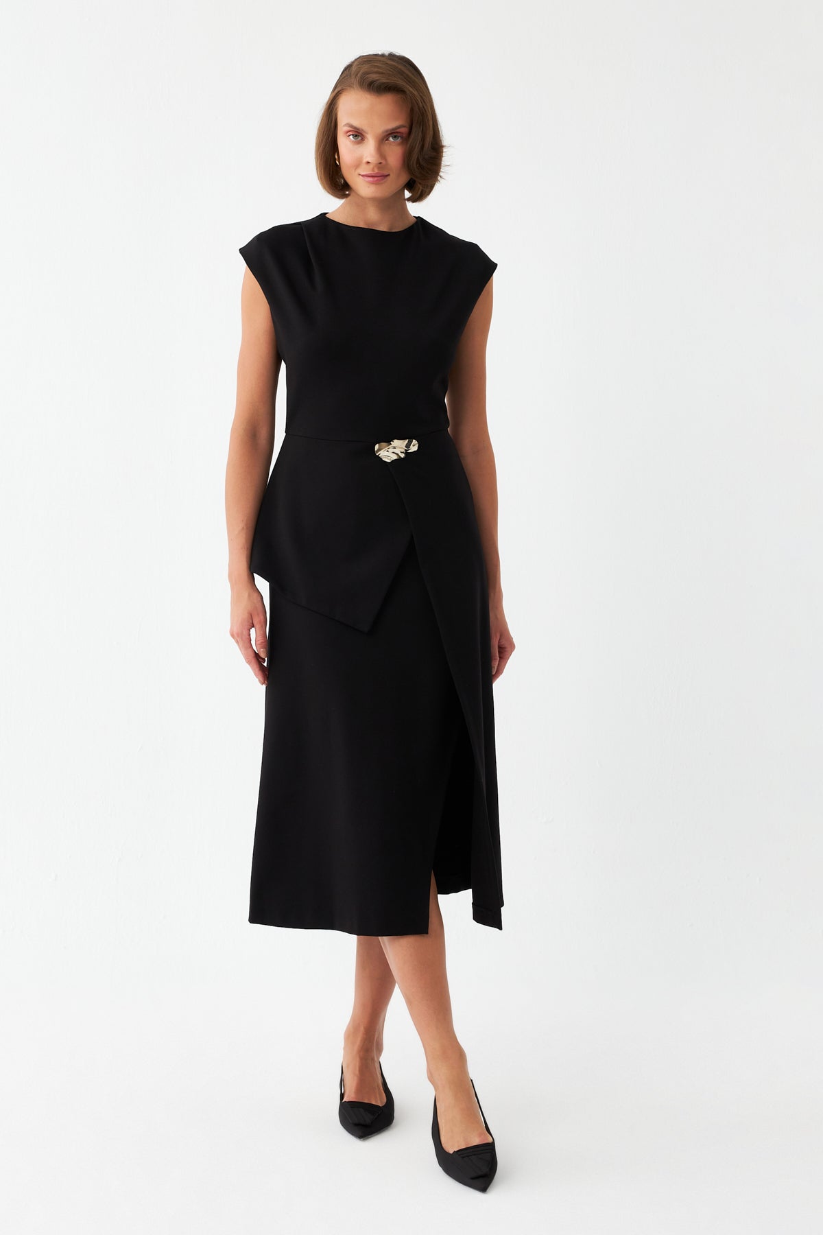 Aksesuar Mixli Midi Elbise SİYAH