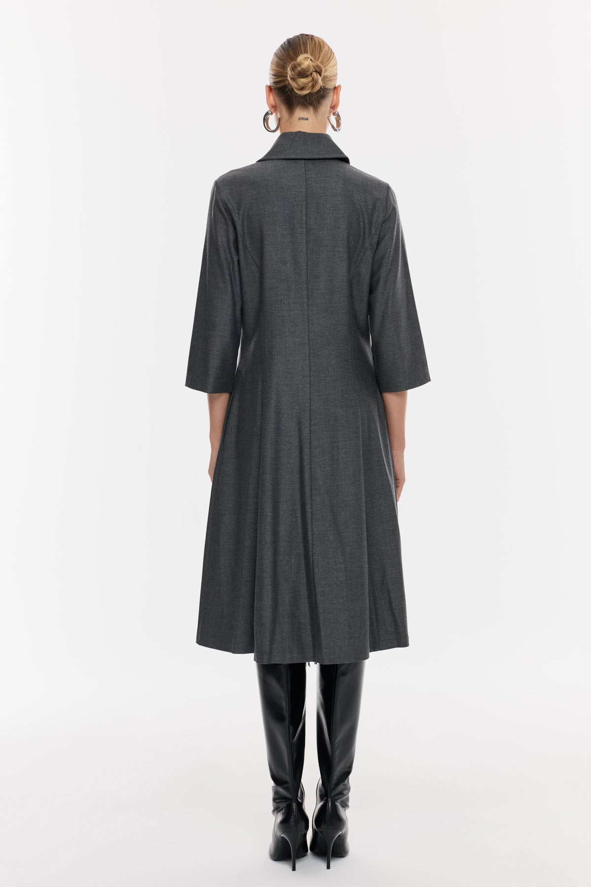 Fermuar Detaylı Yaka Midi Elbise