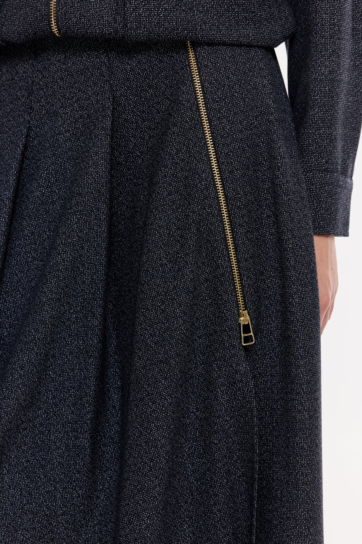 Altın Fermuar Detaylı Midi Etek