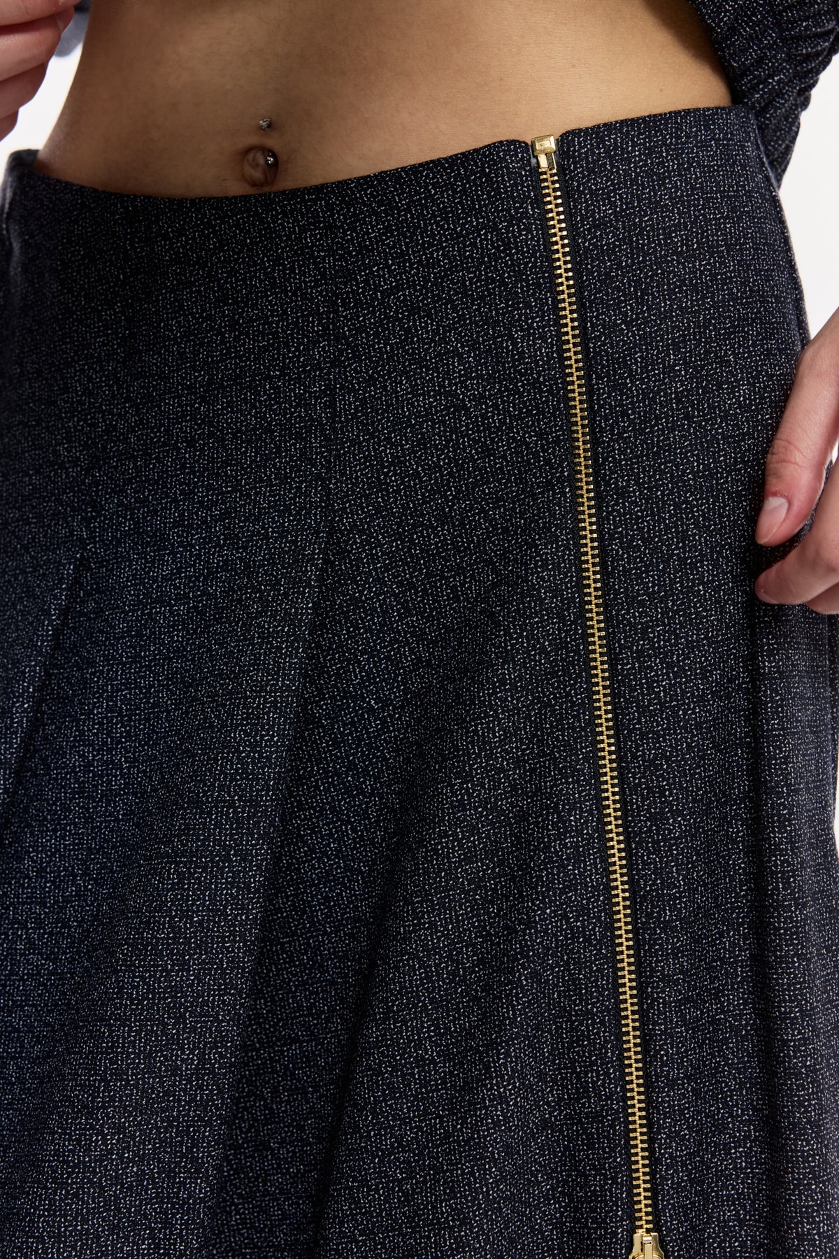 Altın Fermuar Detaylı Midi Etek