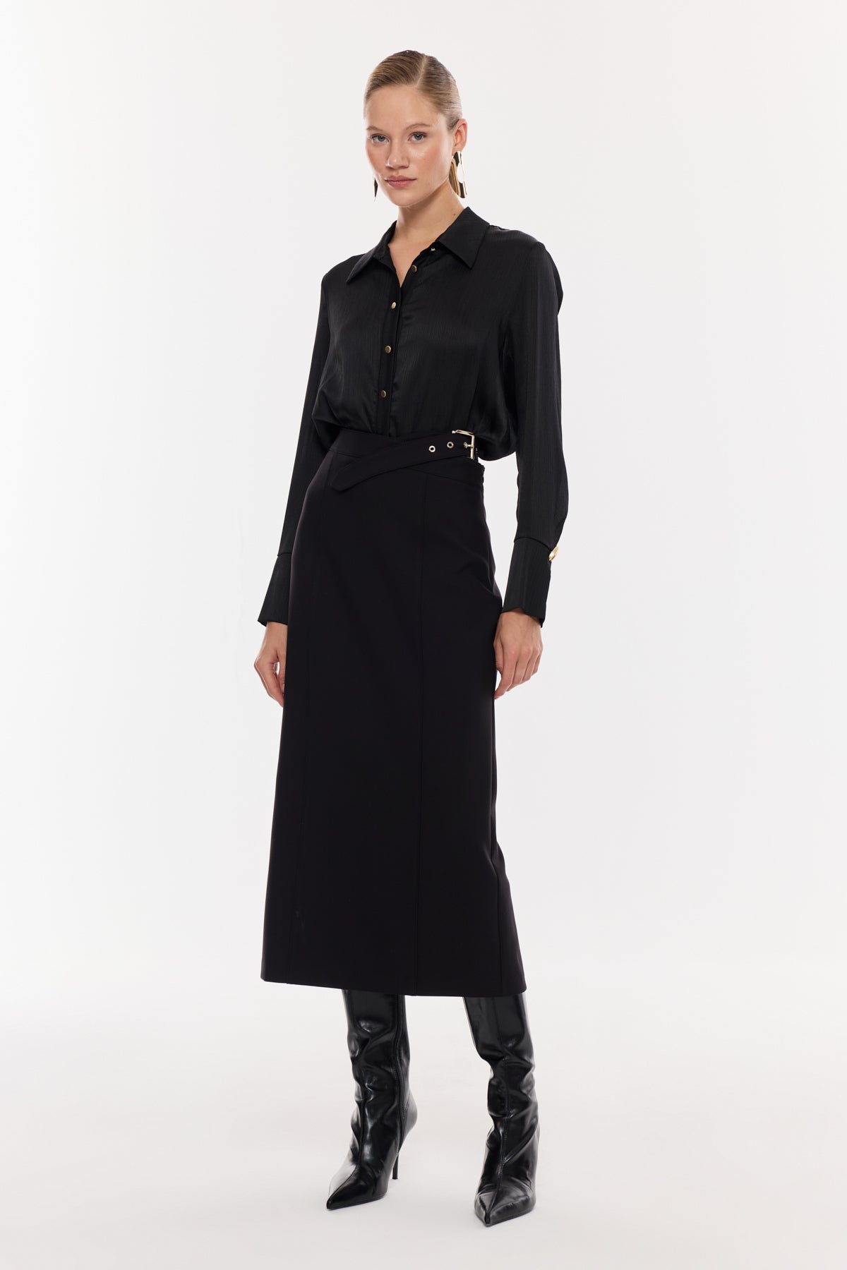 Kuşak Detaylı Kalem Etek