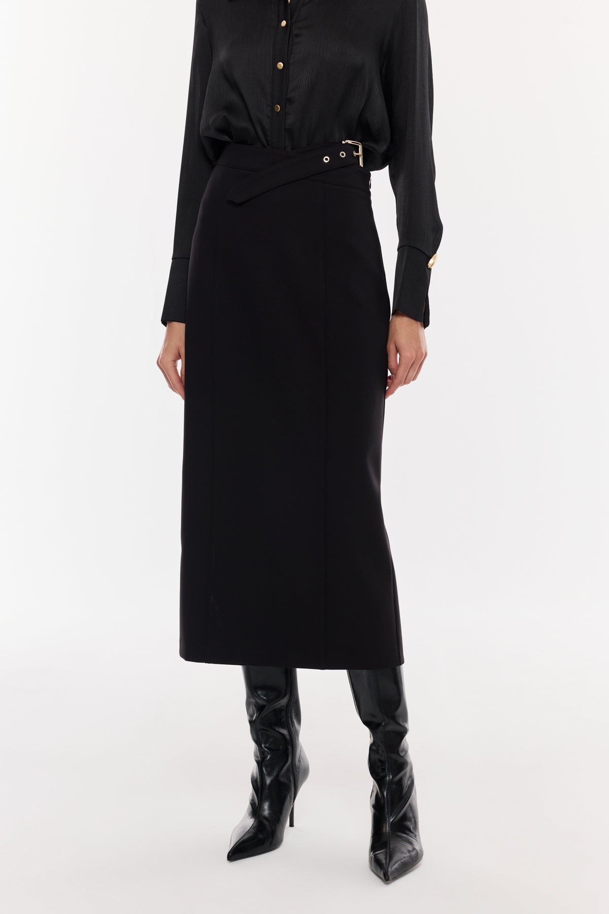 Kuşak Detaylı Kalem Etek