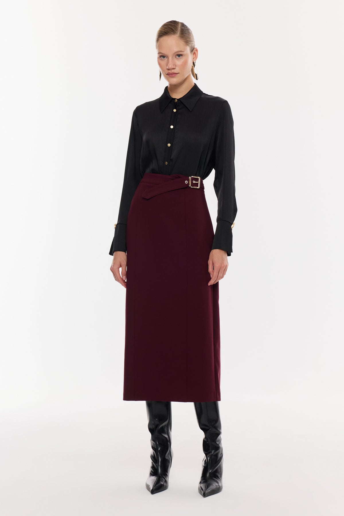 Kuşak Detaylı Kalem Etek