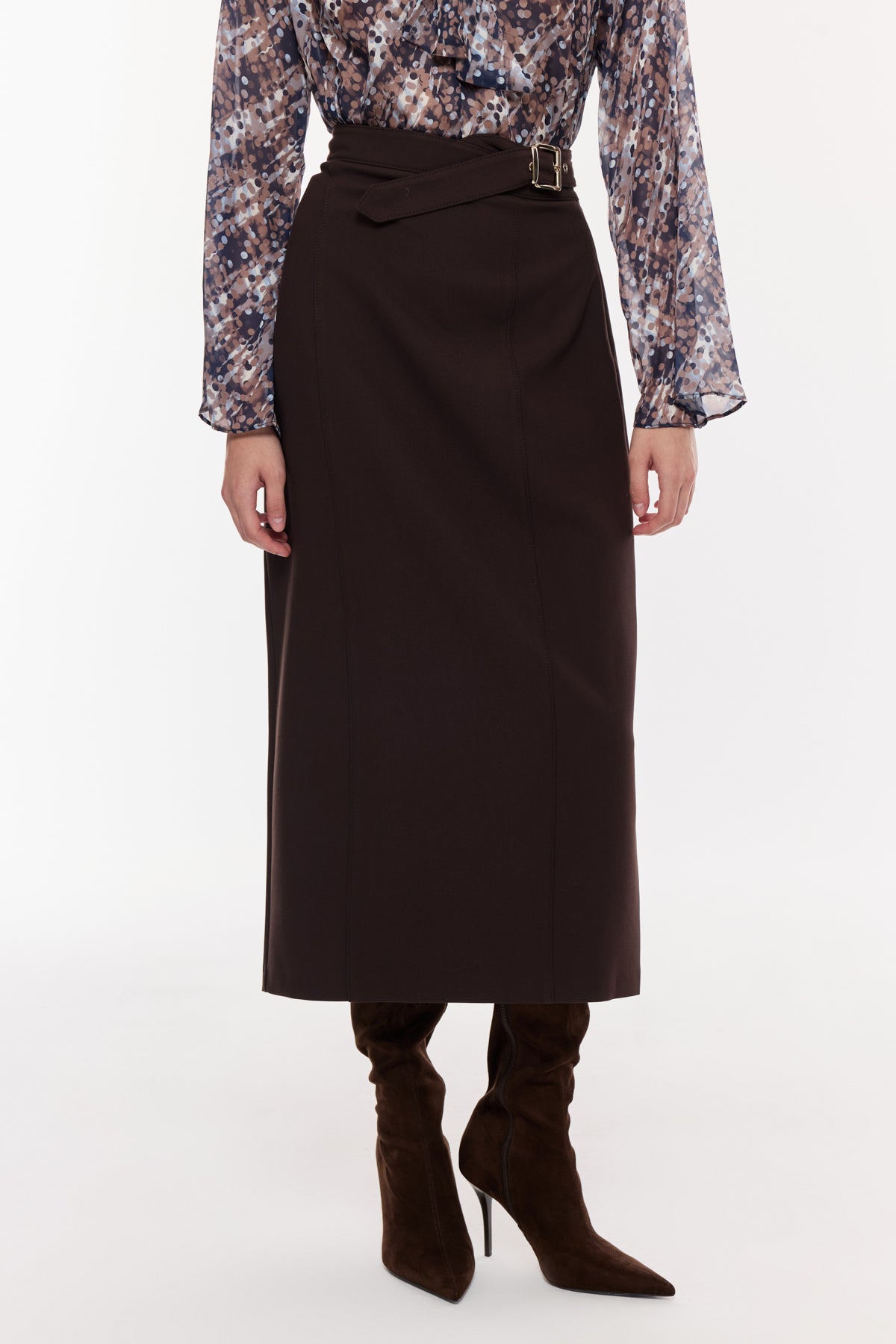 Kuşak Detaylı Kalem Etek