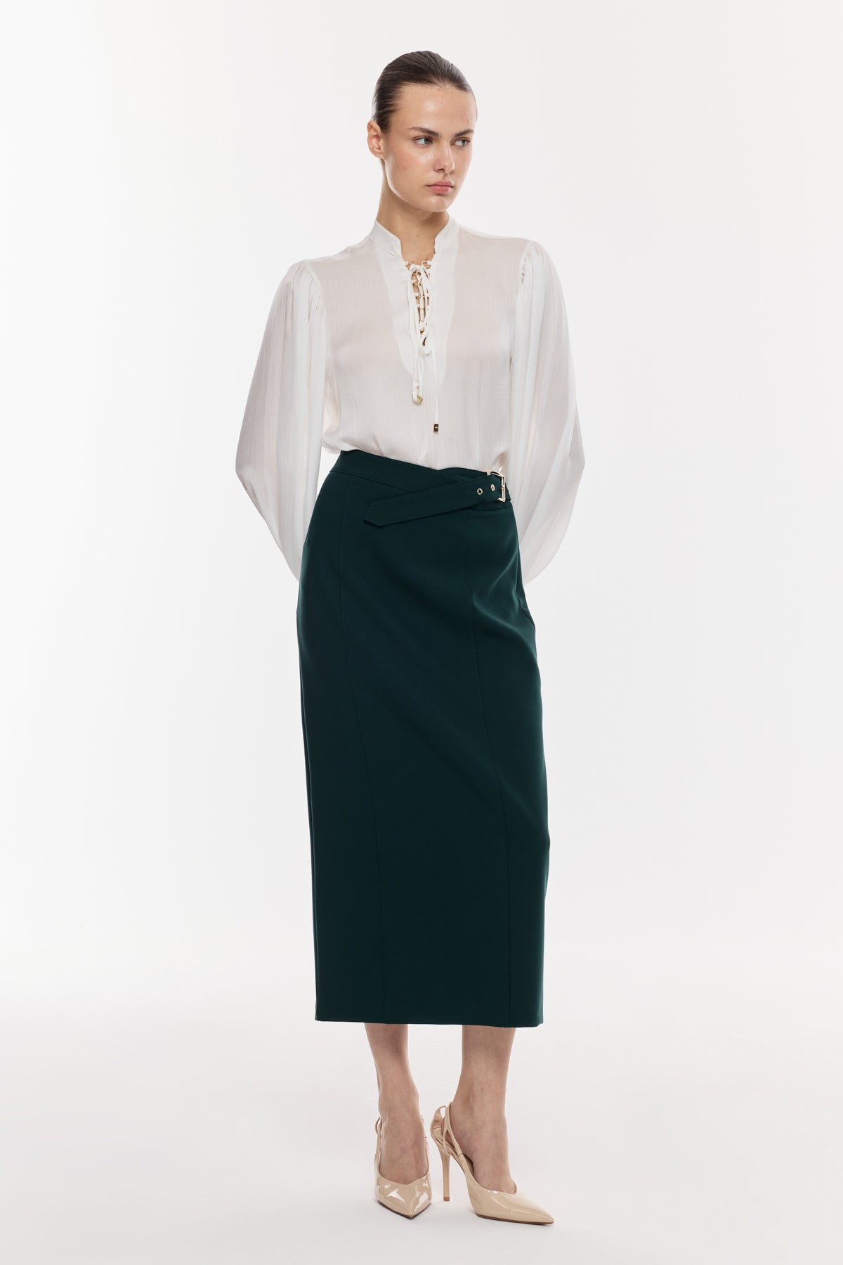 Kuşak Detaylı Kalem Etek