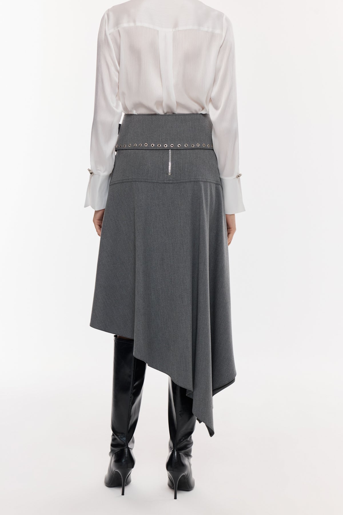 Kemer Detaylı Asimetrik Midi Etek