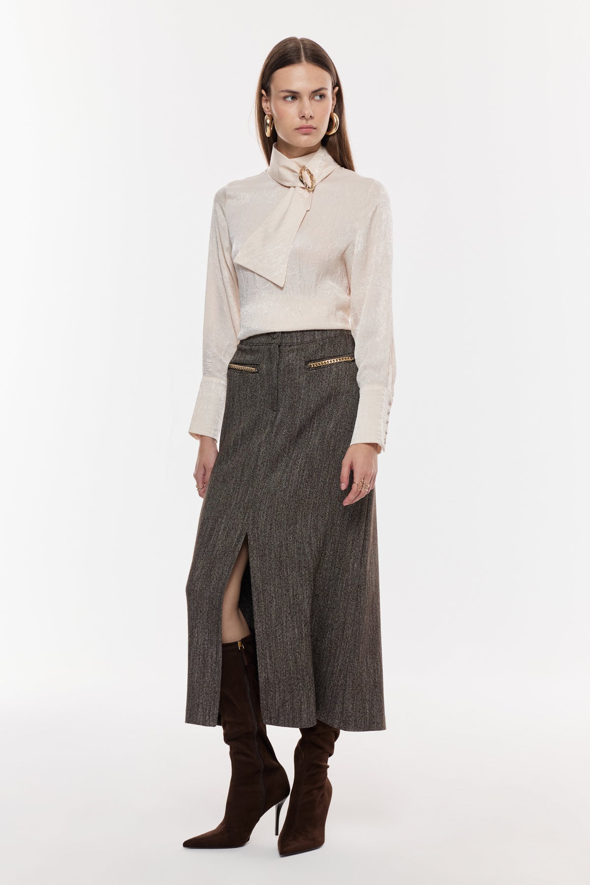 Örgü Dokulu Midi Etek