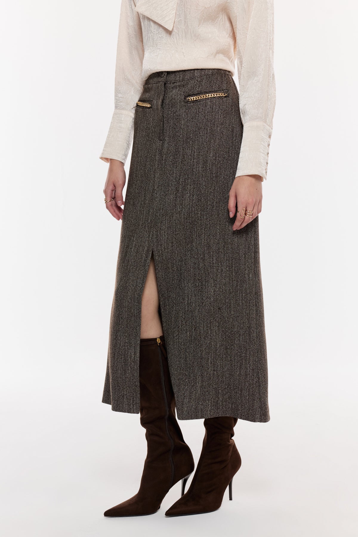 Örgü Dokulu Midi Etek