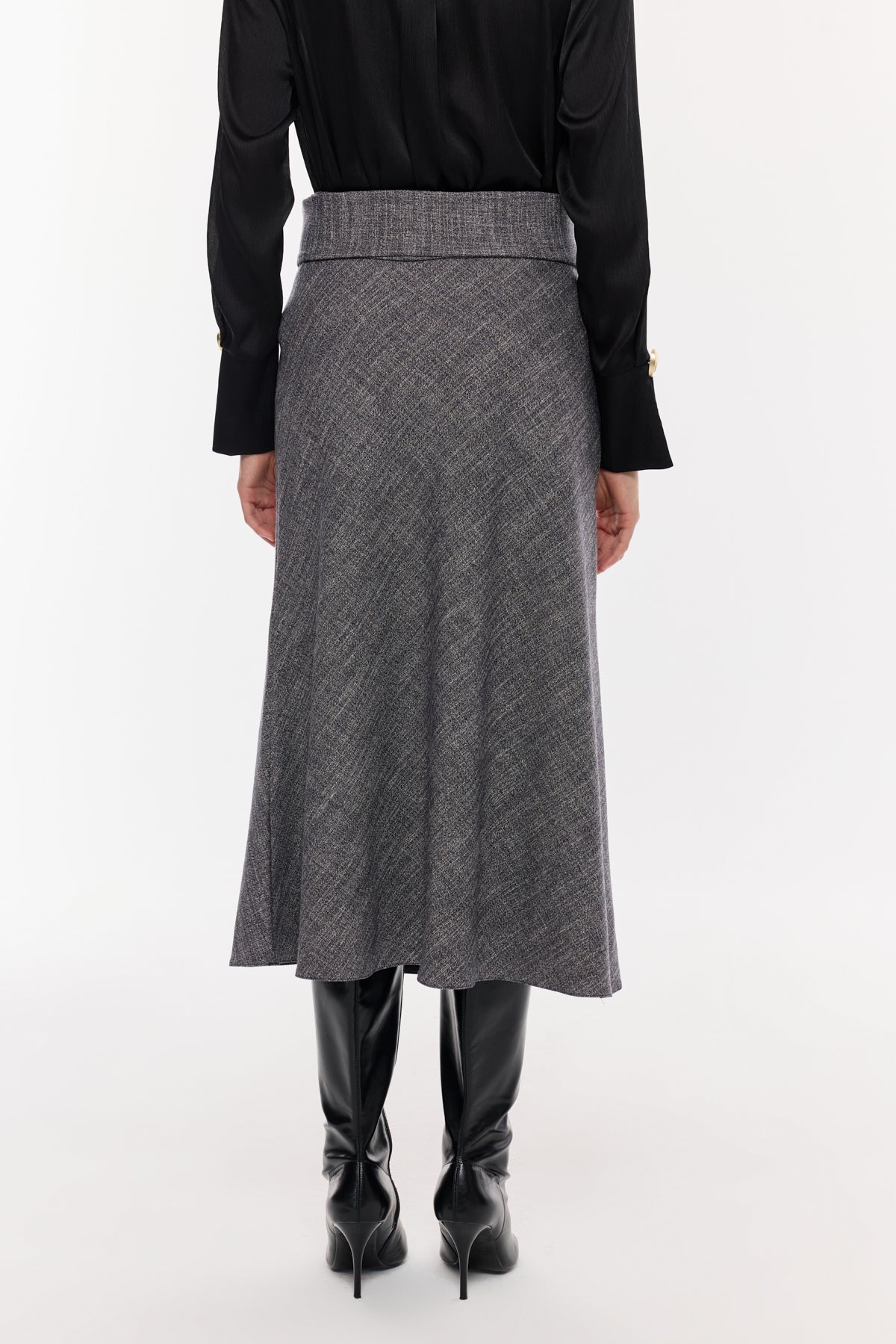 Kemer Detaylı Gri Midi Etek