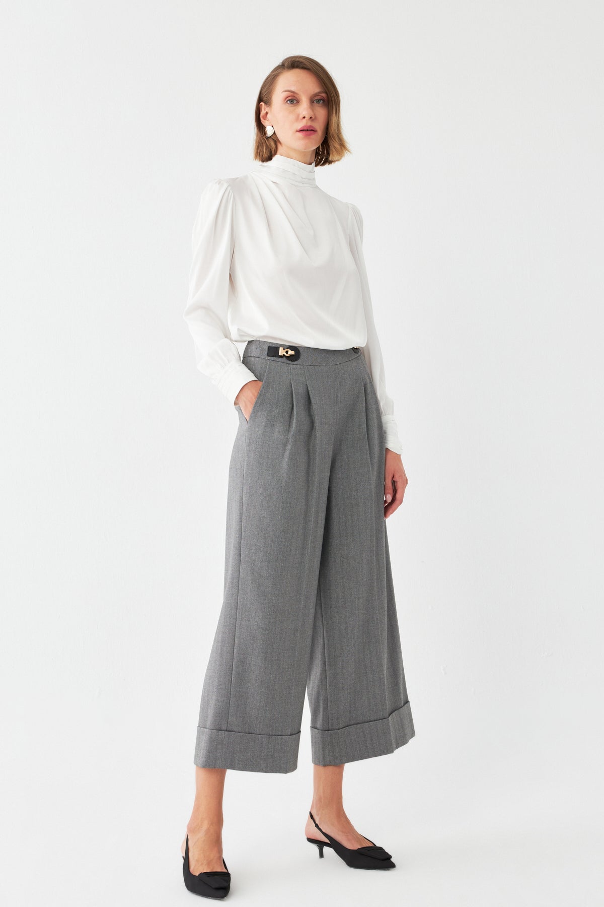 Çizgili Pileli Palazzo Pantolon