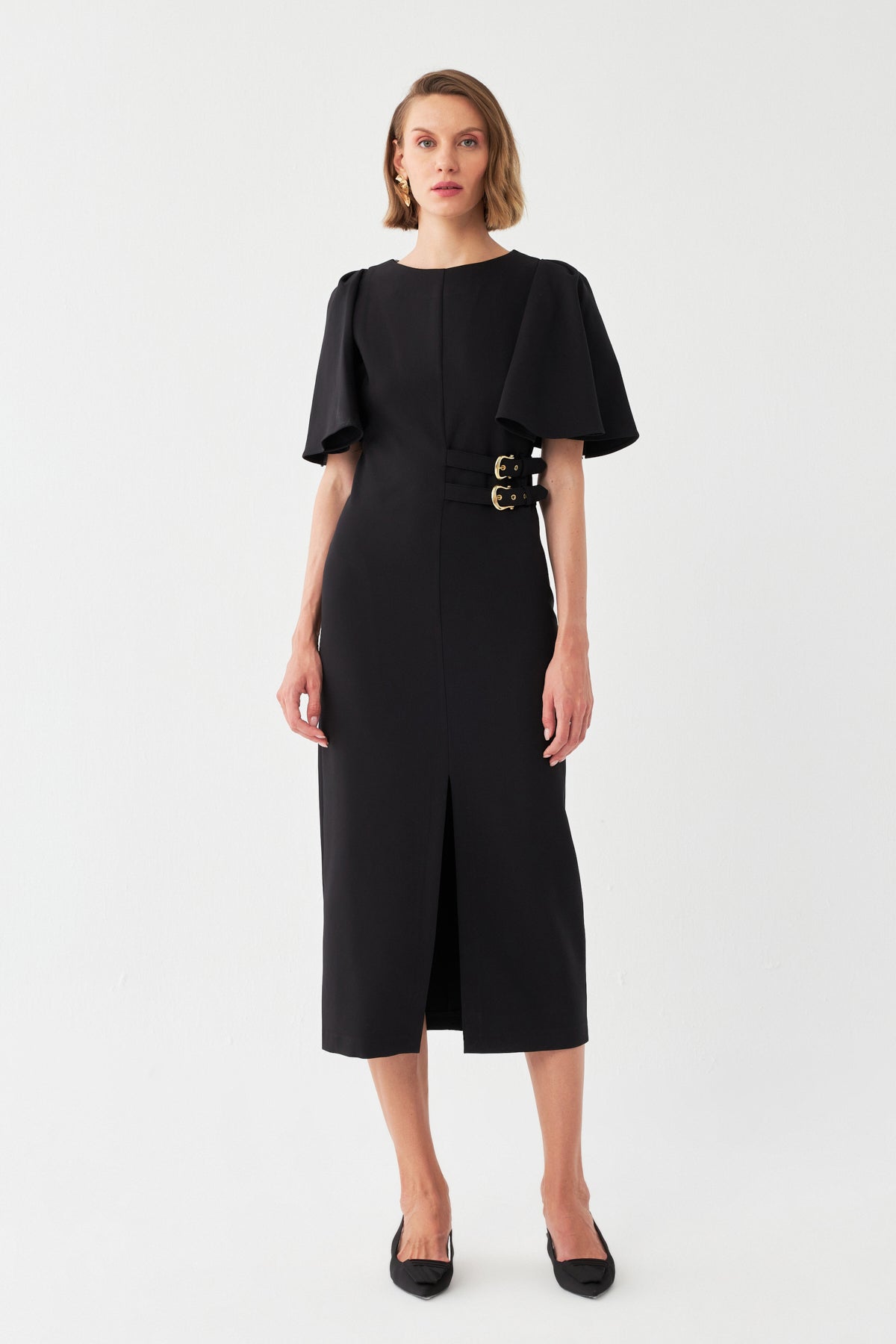 Kemer Tokalı Yırtmaçlı Elbise