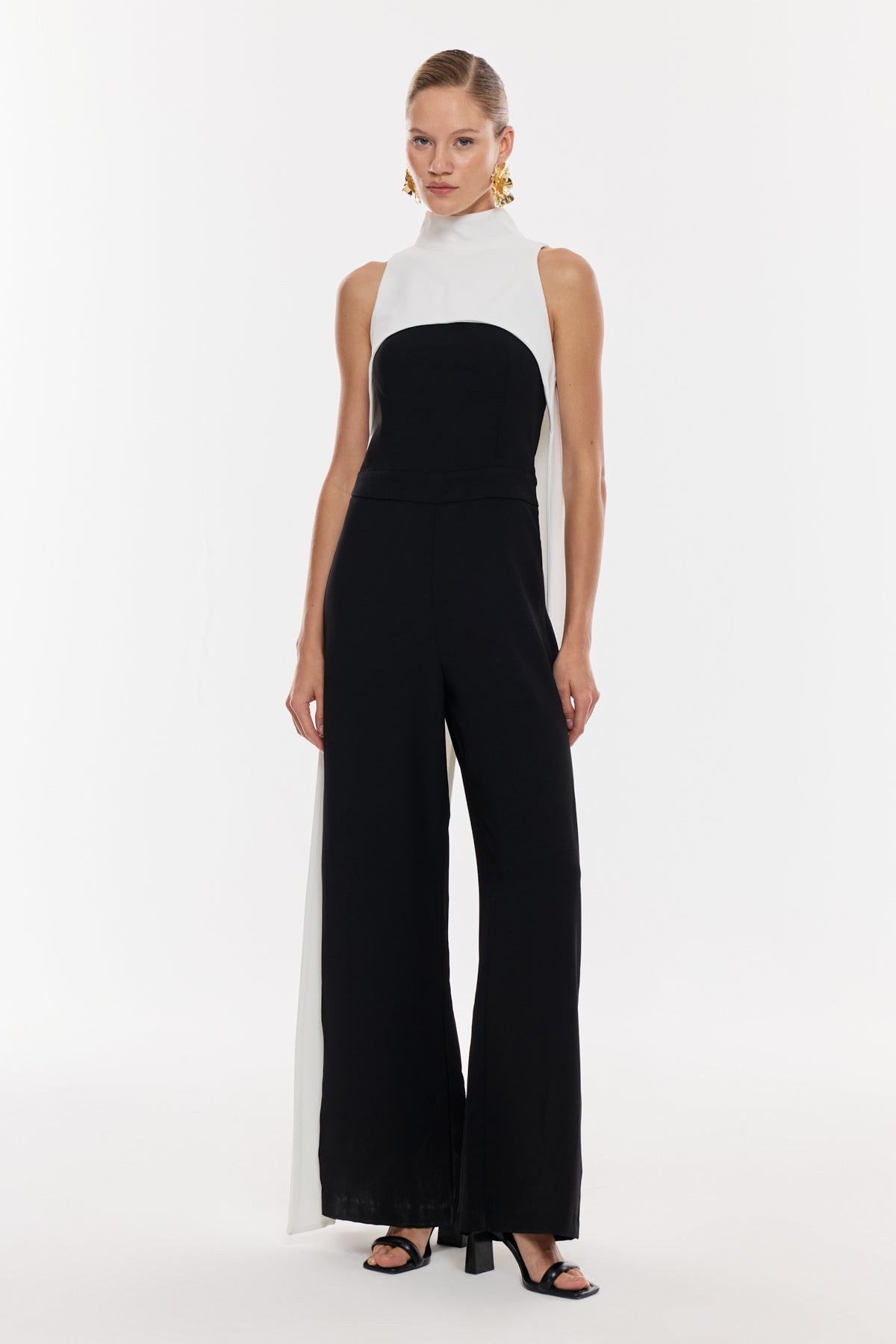 Siyah-Beyaz Renk Bloklu Tulum