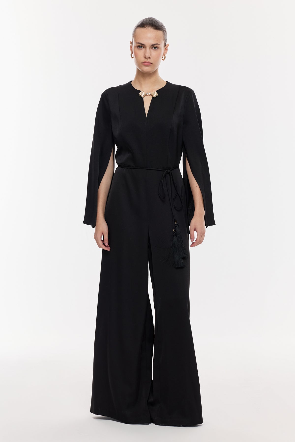 Gold Detaylı Kuşaklı Şık Tulum