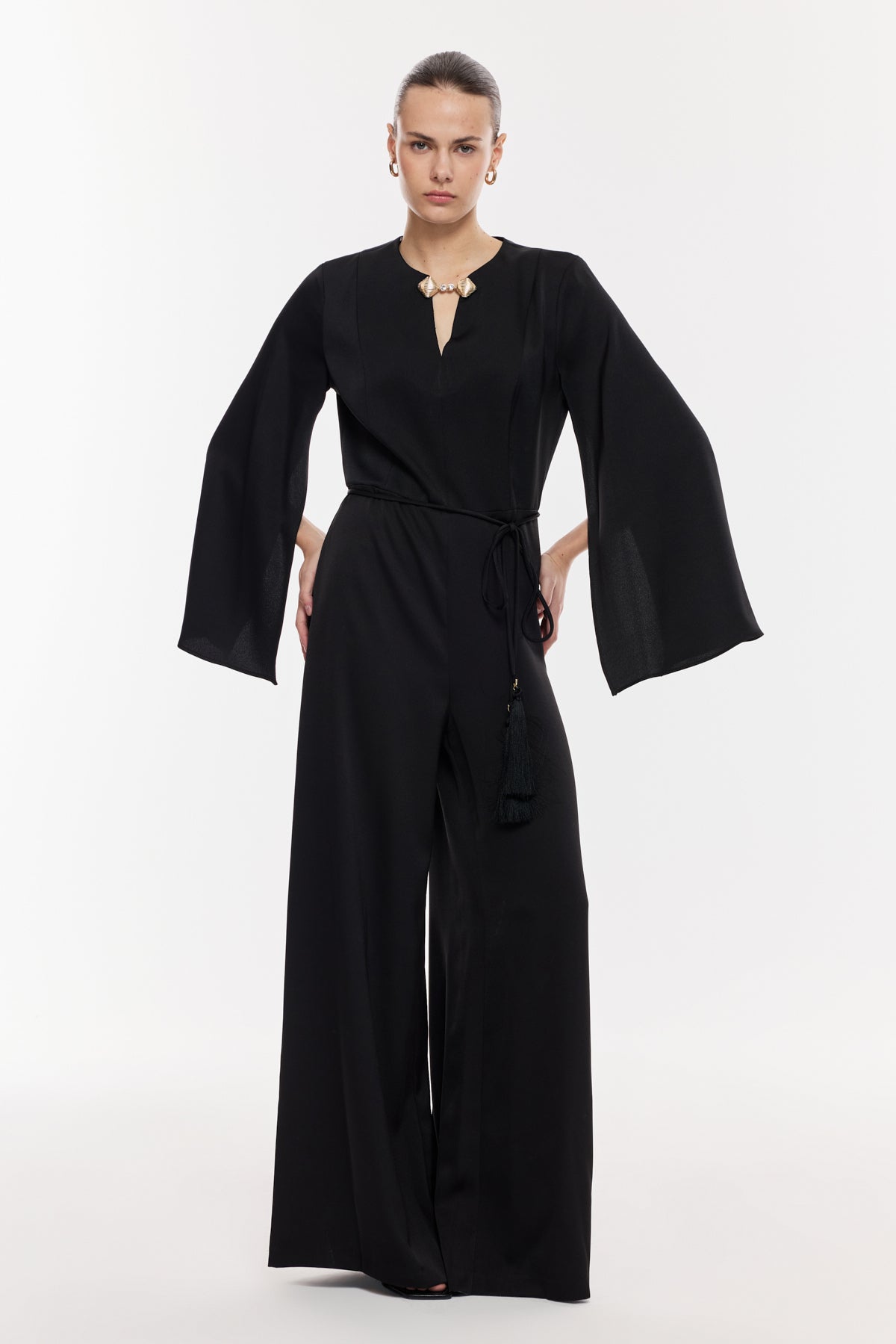 Gold Detaylı Kuşaklı Şık Tulum