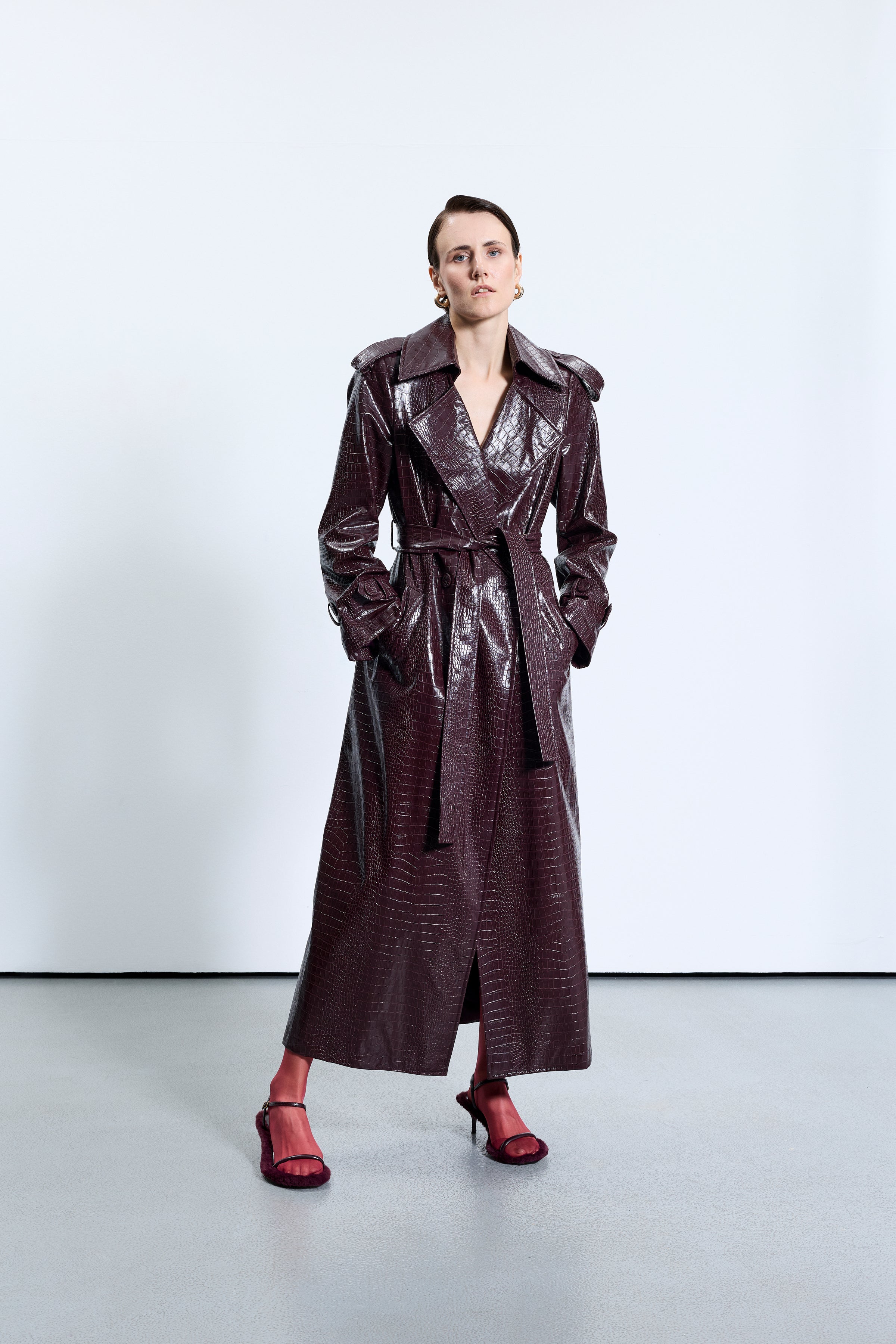 1713 Bordo Deri Trençkot