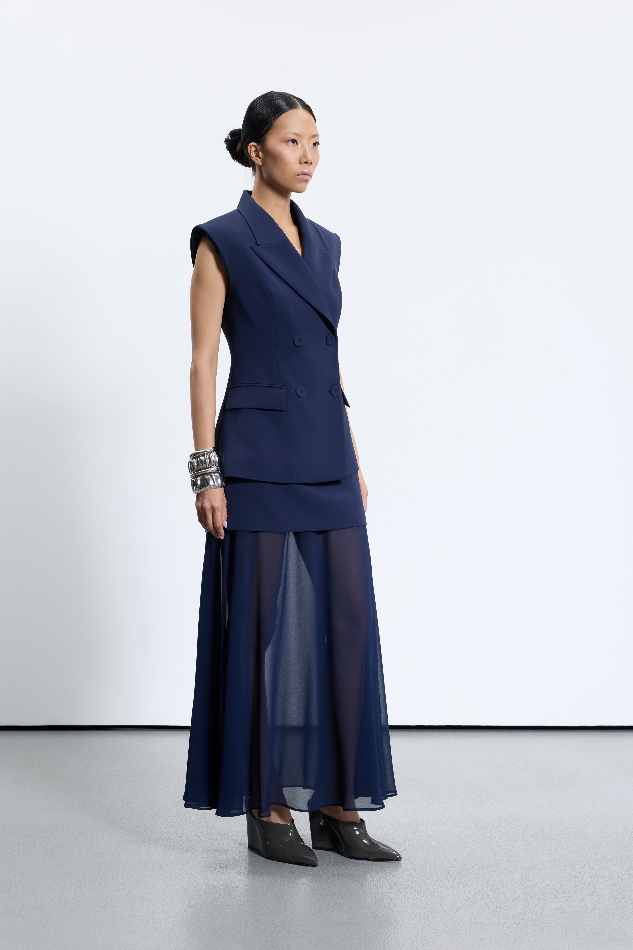 3609 Lacivert Kadın Şifon Etek