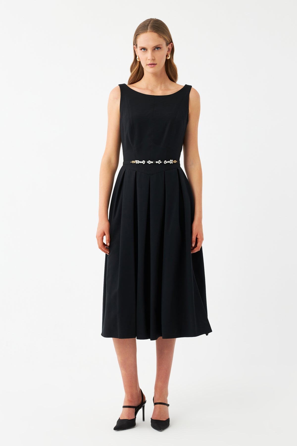 Kemerli Midi Elbise SİYAH