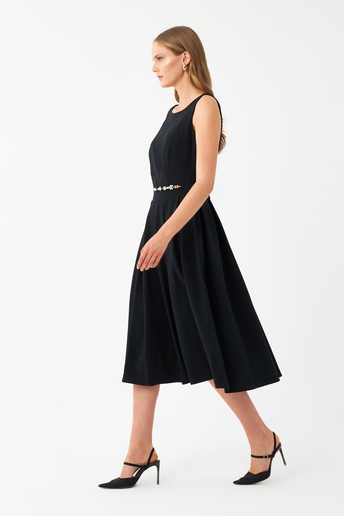 Kemerli Midi Elbise SİYAH