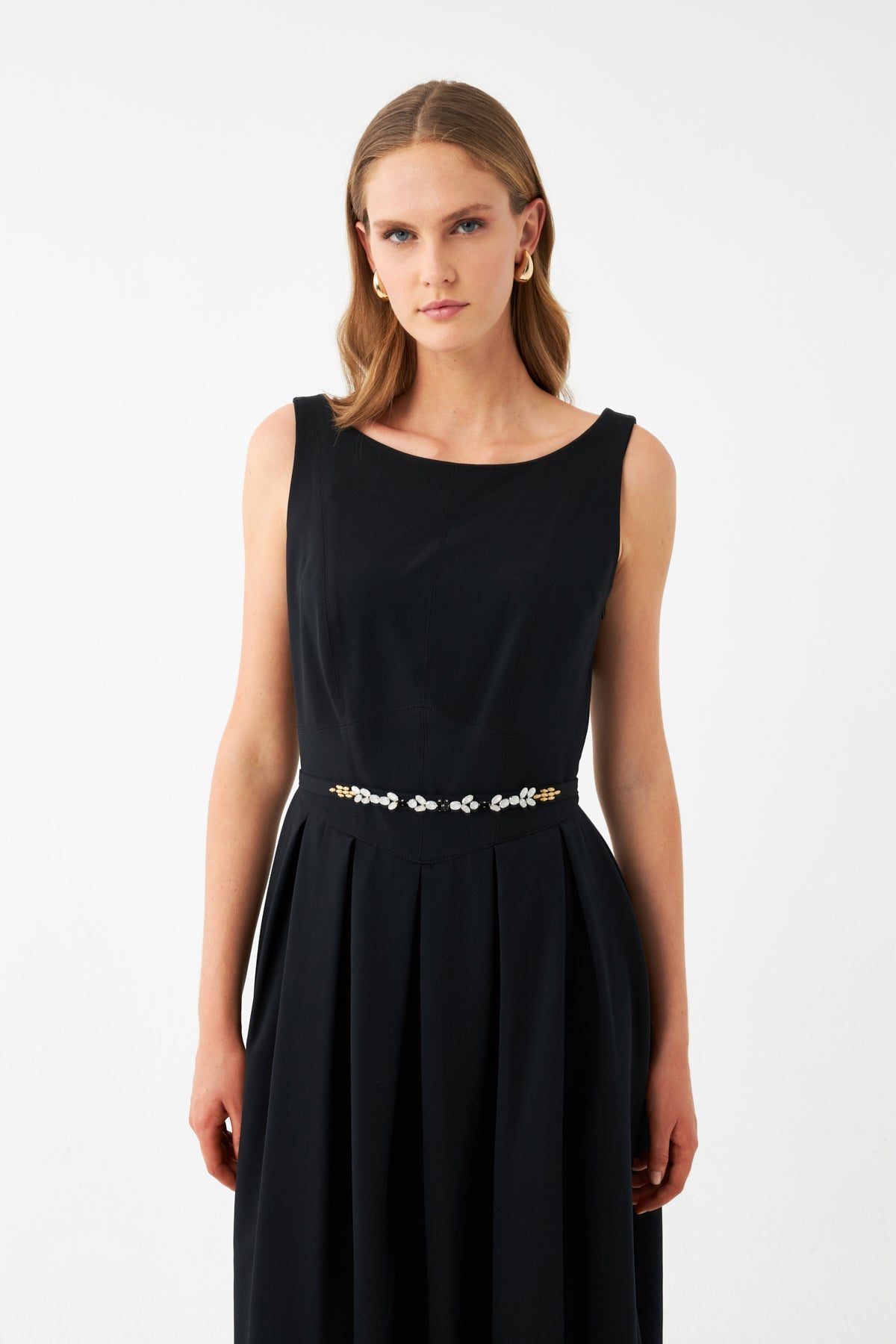 Kemerli Midi Elbise SİYAH