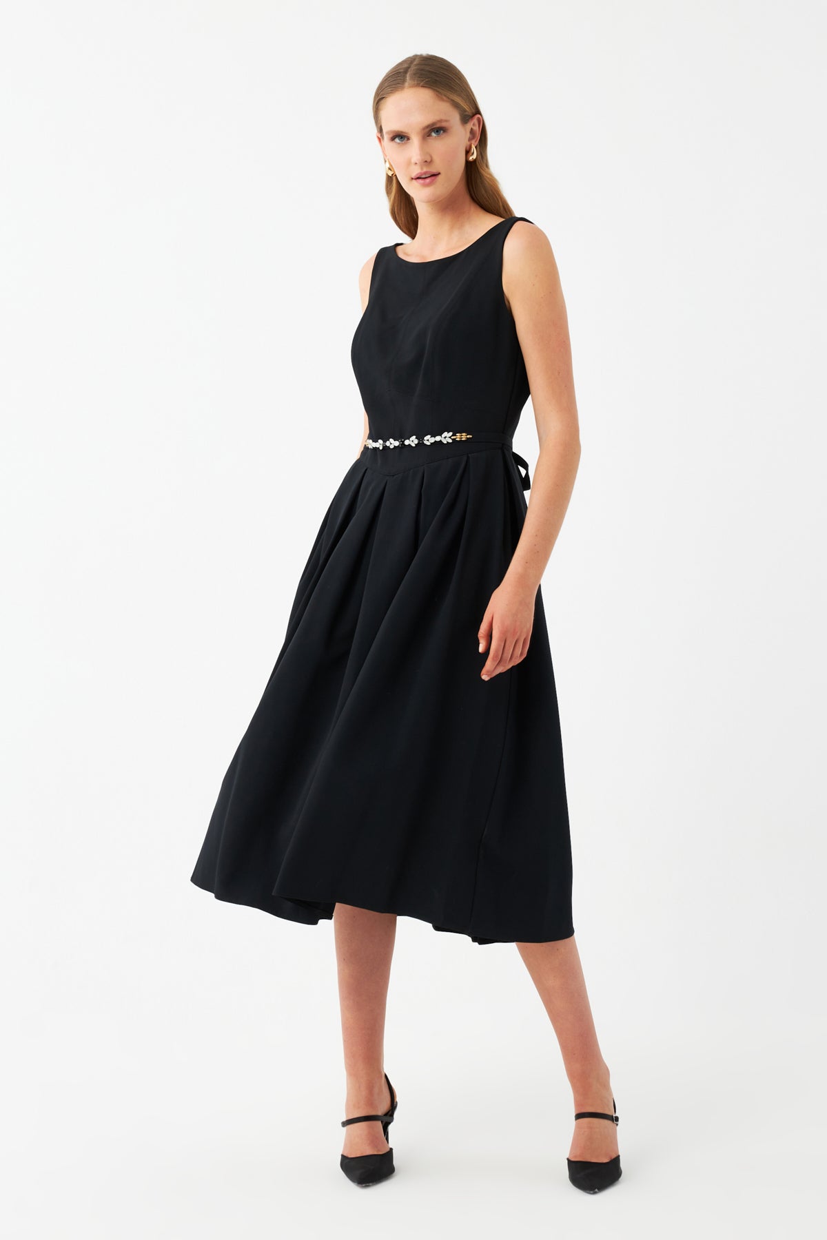 Kemerli Midi Elbise SİYAH