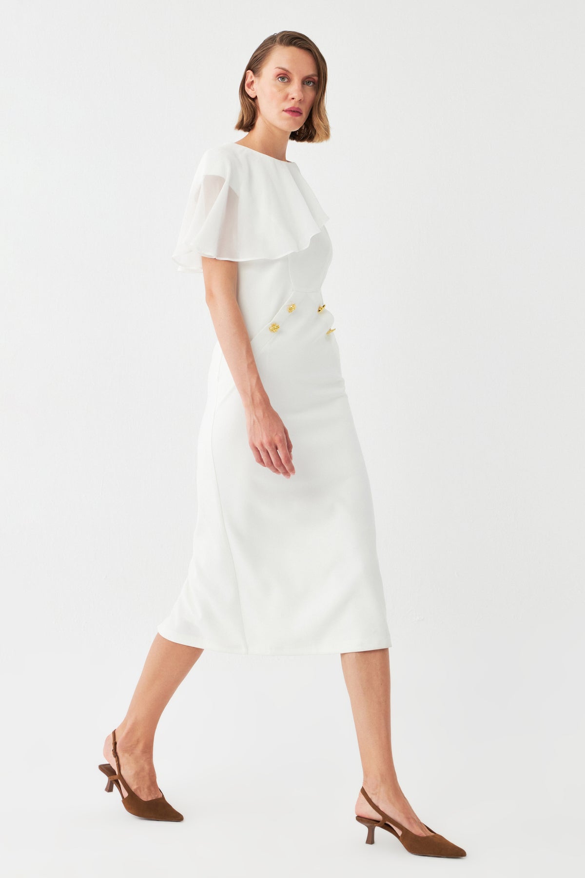 Aksesuar Mixli Midi Elbise EKRU