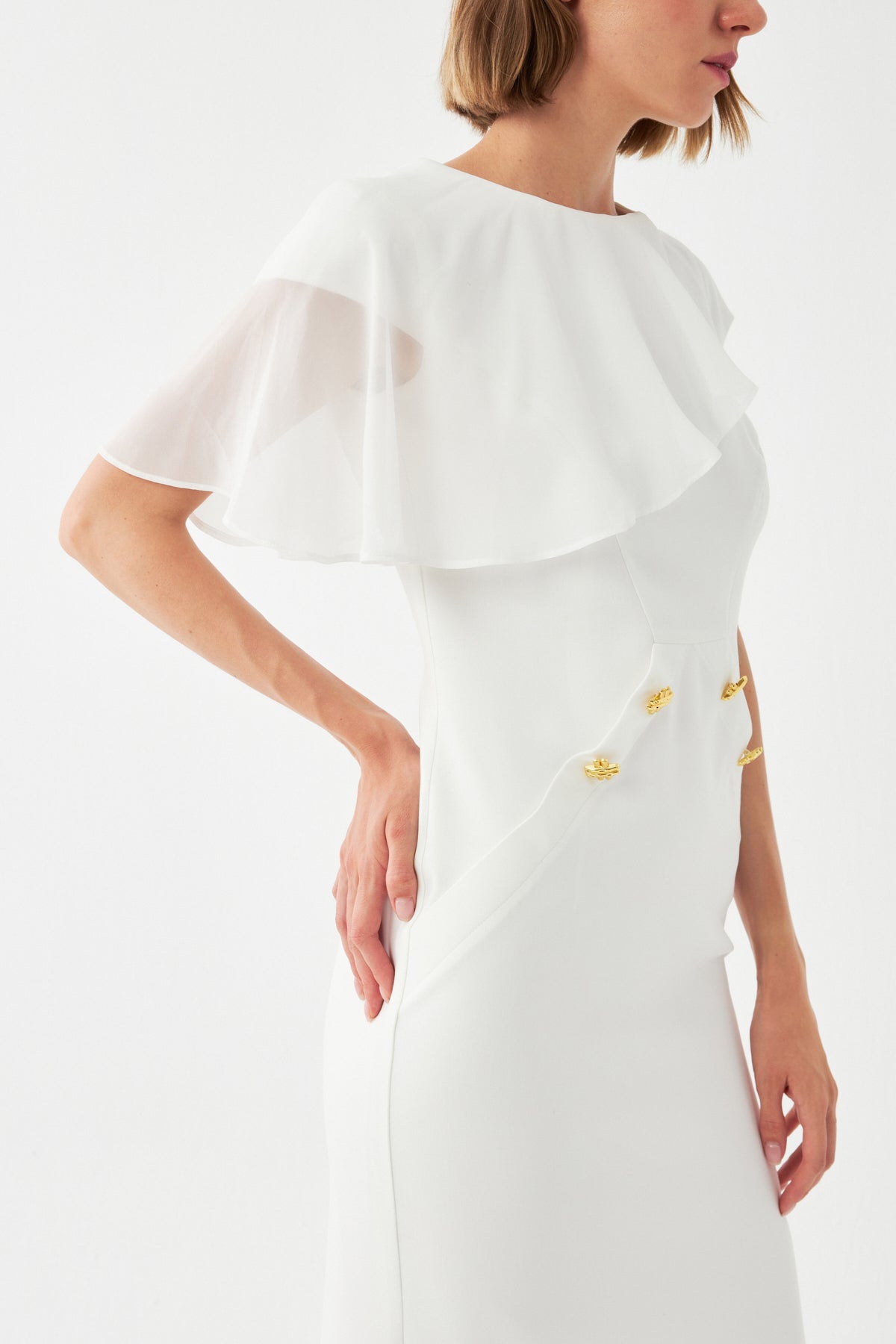 Aksesuar Mixli Midi Elbise EKRU