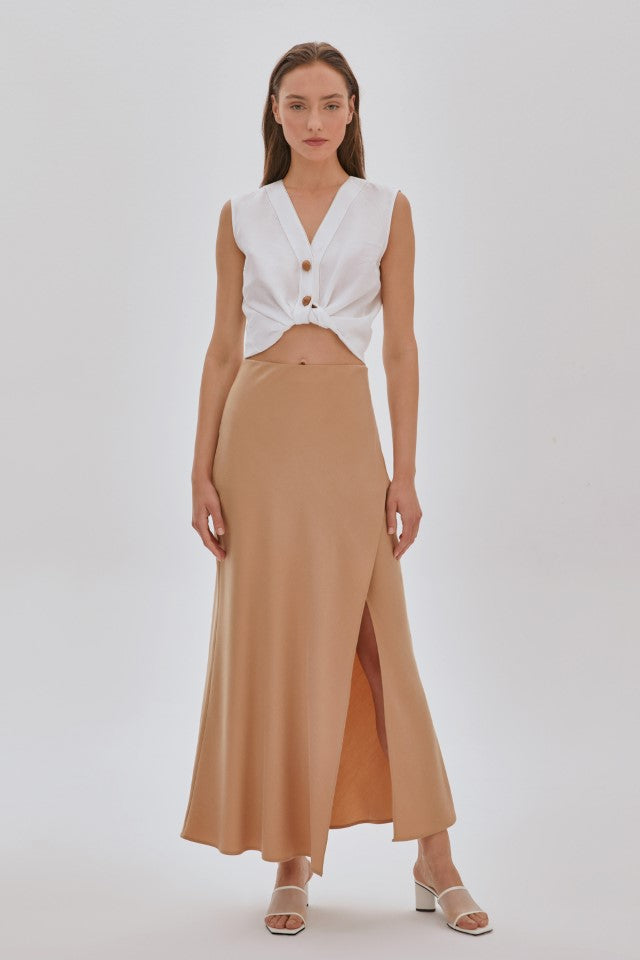 Asimetrik Tencel Etek Camel