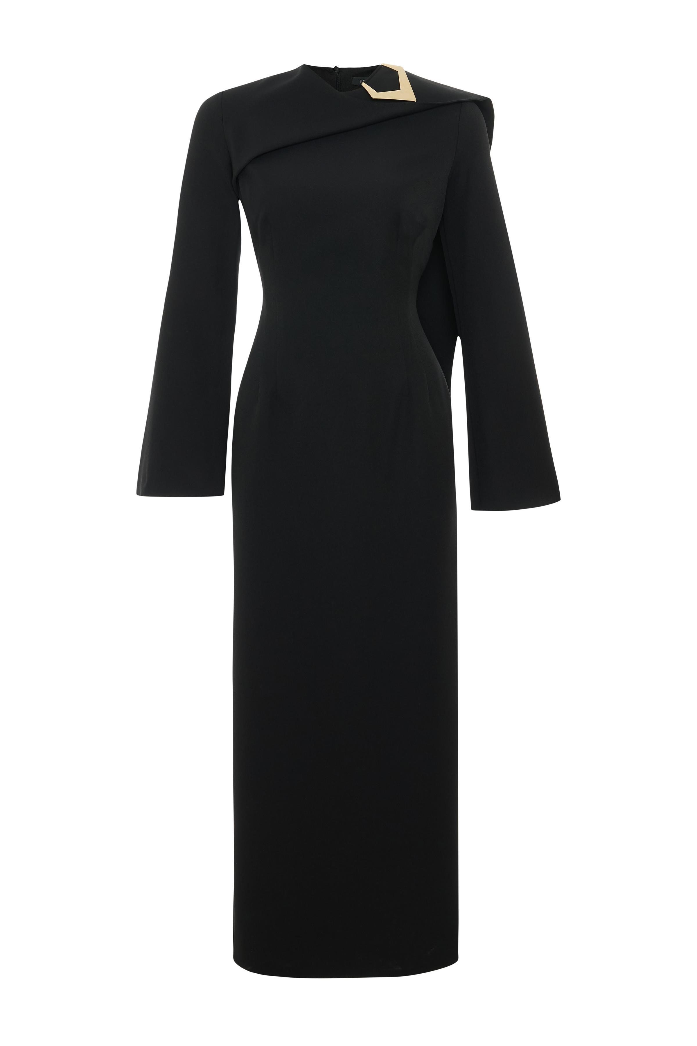 ASİMETRİK YAKA MİDİ ELBİSE 26W40850