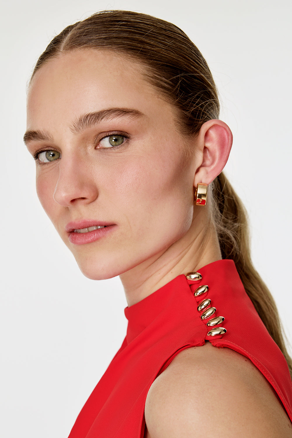 Asimetrik Kesim Kolsuz Bluz KIRMIZI