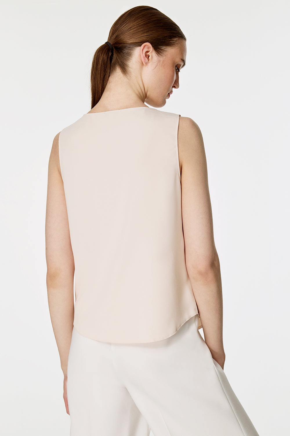 Düğme Detaylı Kolsuz Bluz Krem